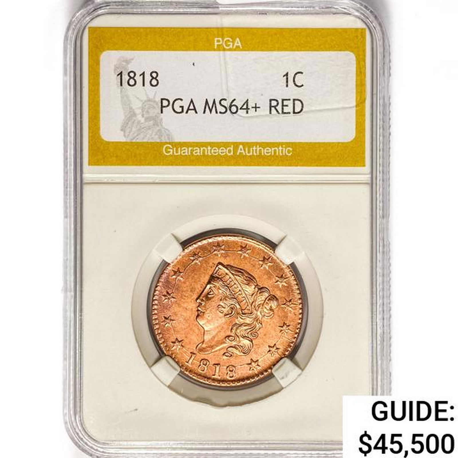 1818 Coronet Head Large Cent PGA MS64+ RED (1 of 2)