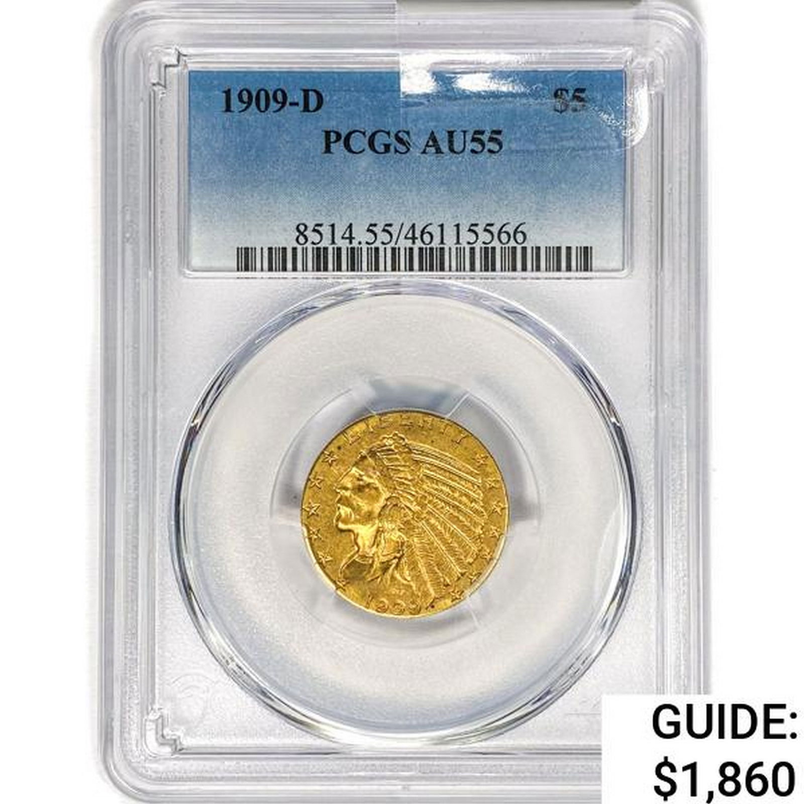 1909-D $5 Gold Half Eagle PCGS AU55 (1 of 2)