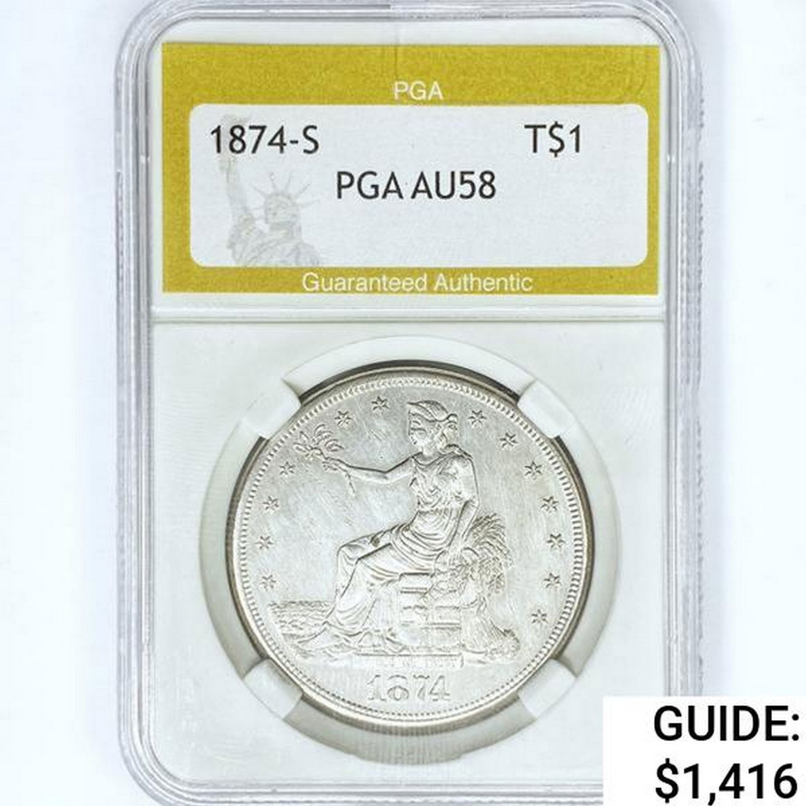 1874-S Silver Trade Dollar PGA AU58 (1 of 2)