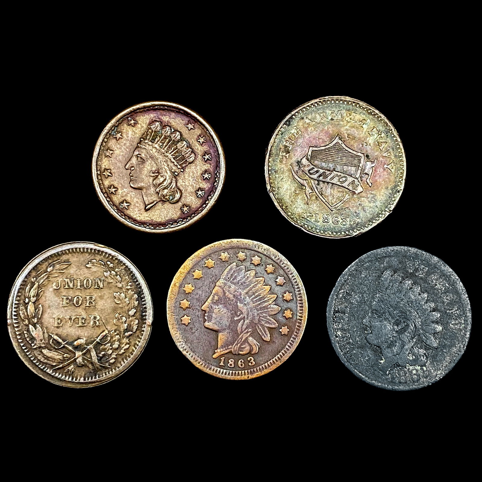 [5] Civil War Tokens HIGH GRADE (1 of 2)