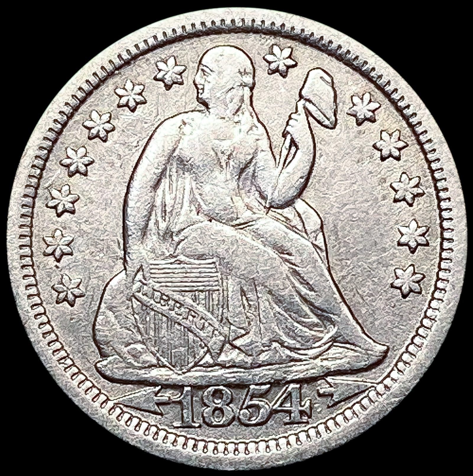 1854 Arws Seated Liberty Dime NEARLY UNCIRCULATED (1 of 2)
