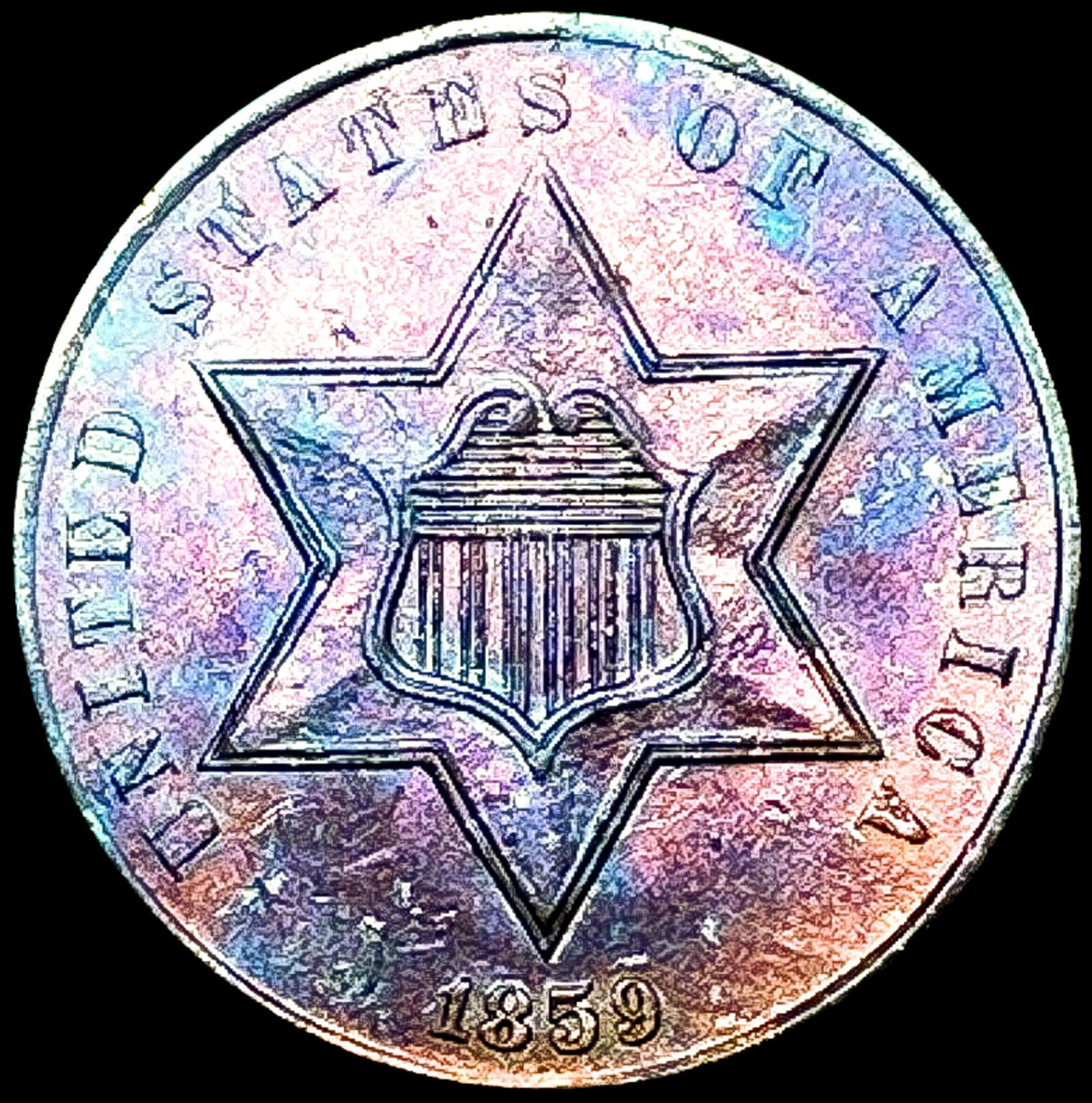 1859 Silver Three Cent GEM BU (1 of 2)