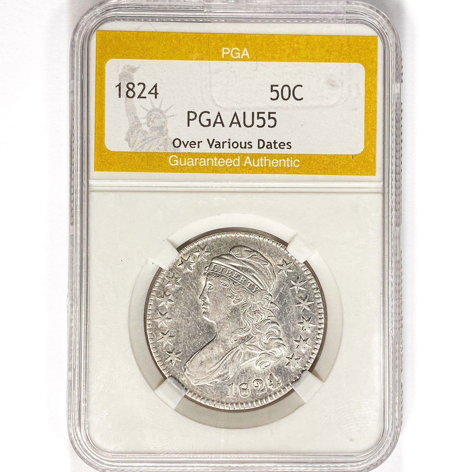 1824 Capped Bust Half Dollar PGA AU55 Over Var. Da (1 of 2)