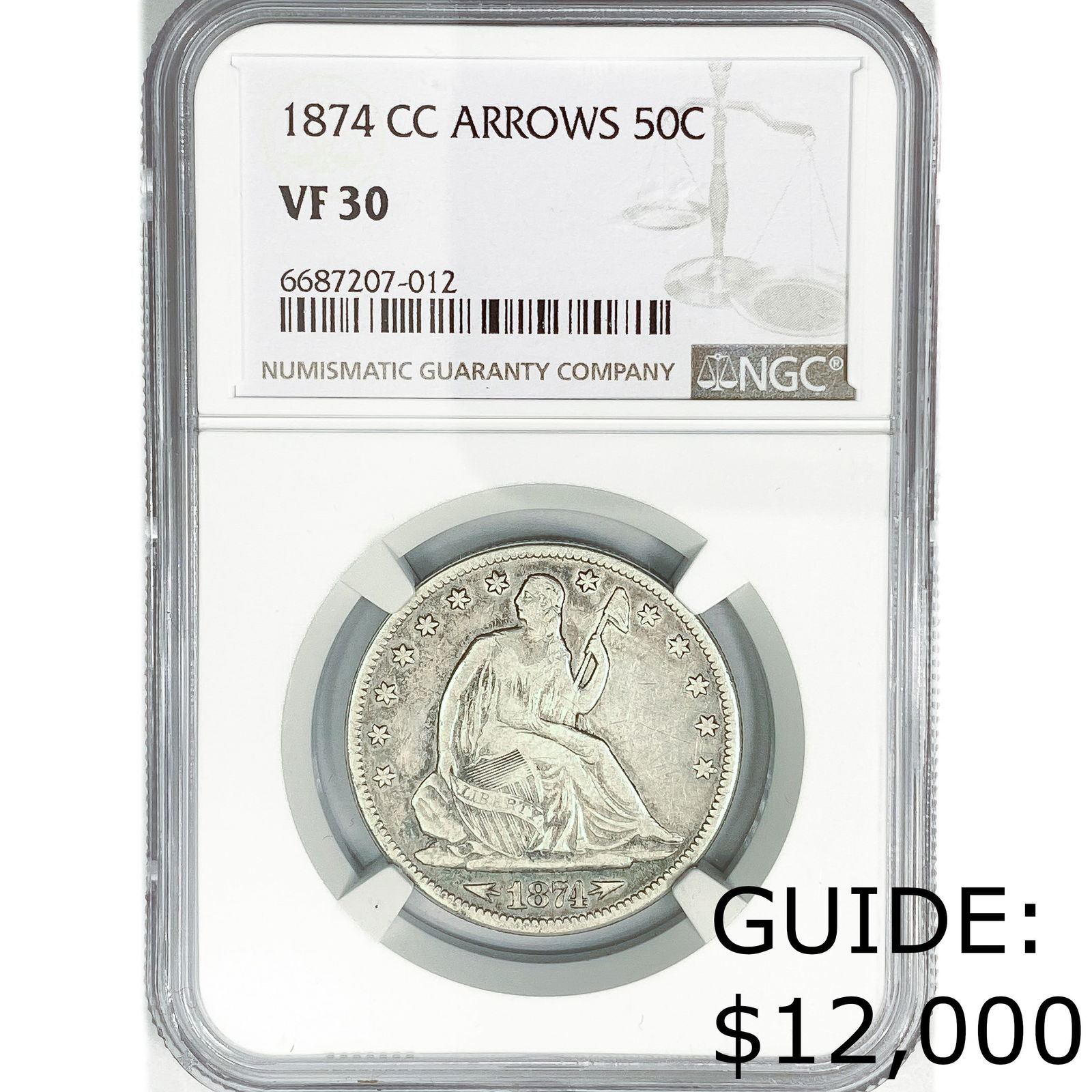 1874-CC Seated Liberty Half Dollar NGC VF30 (1 of 2)