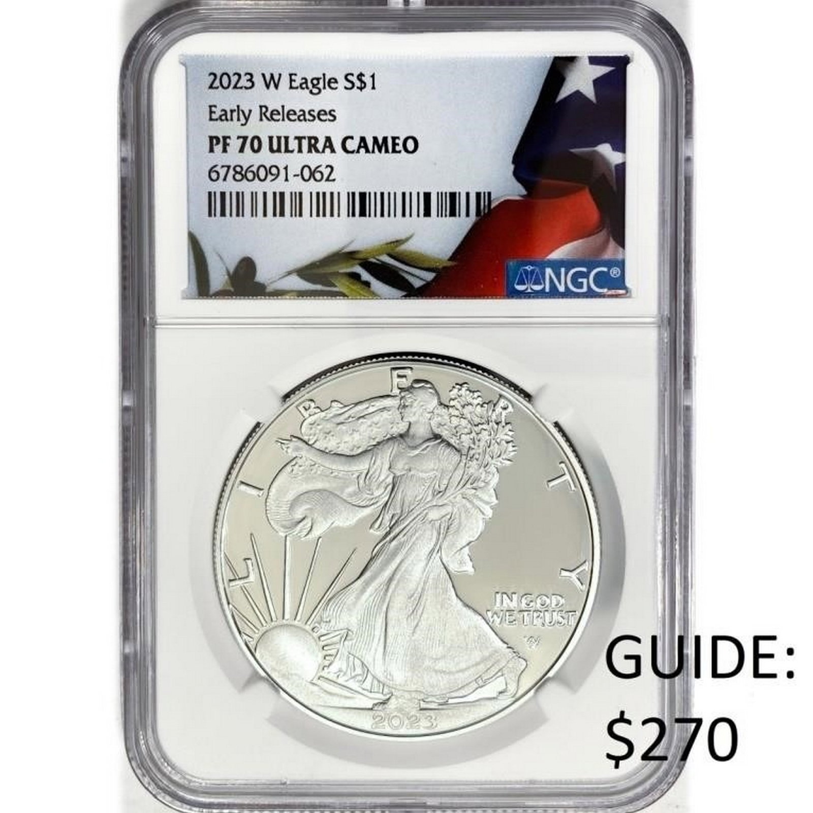 2023-W White Silver Eagle NGC PR70 UCam Flag Label: 2023-W White Silver Eagle NGC PR70 UCam Flag Label