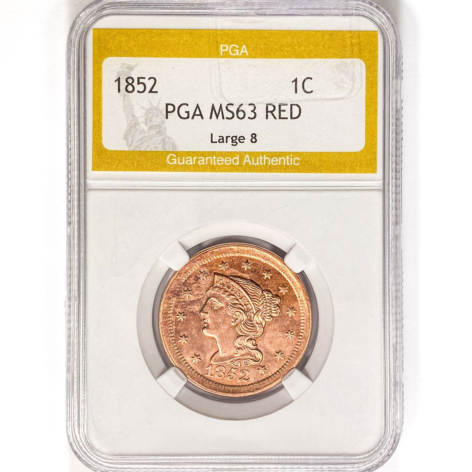 1852 Braided Hair Large Cent PGA MS63 RED, LG. 8 (1 of 2)
