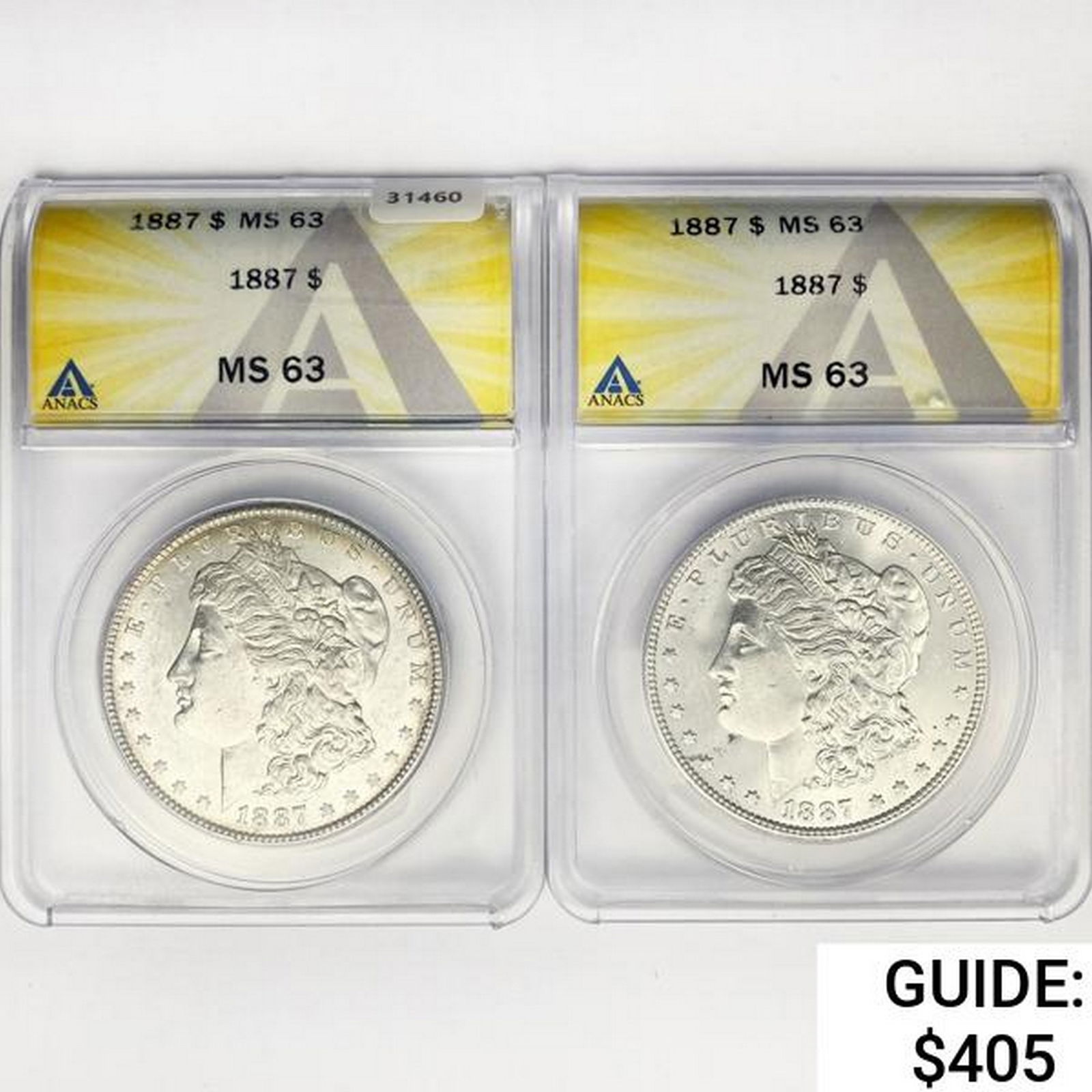 1887 Set [2] Morgan Silver Dollar ANACS MS63 (1 of 2)