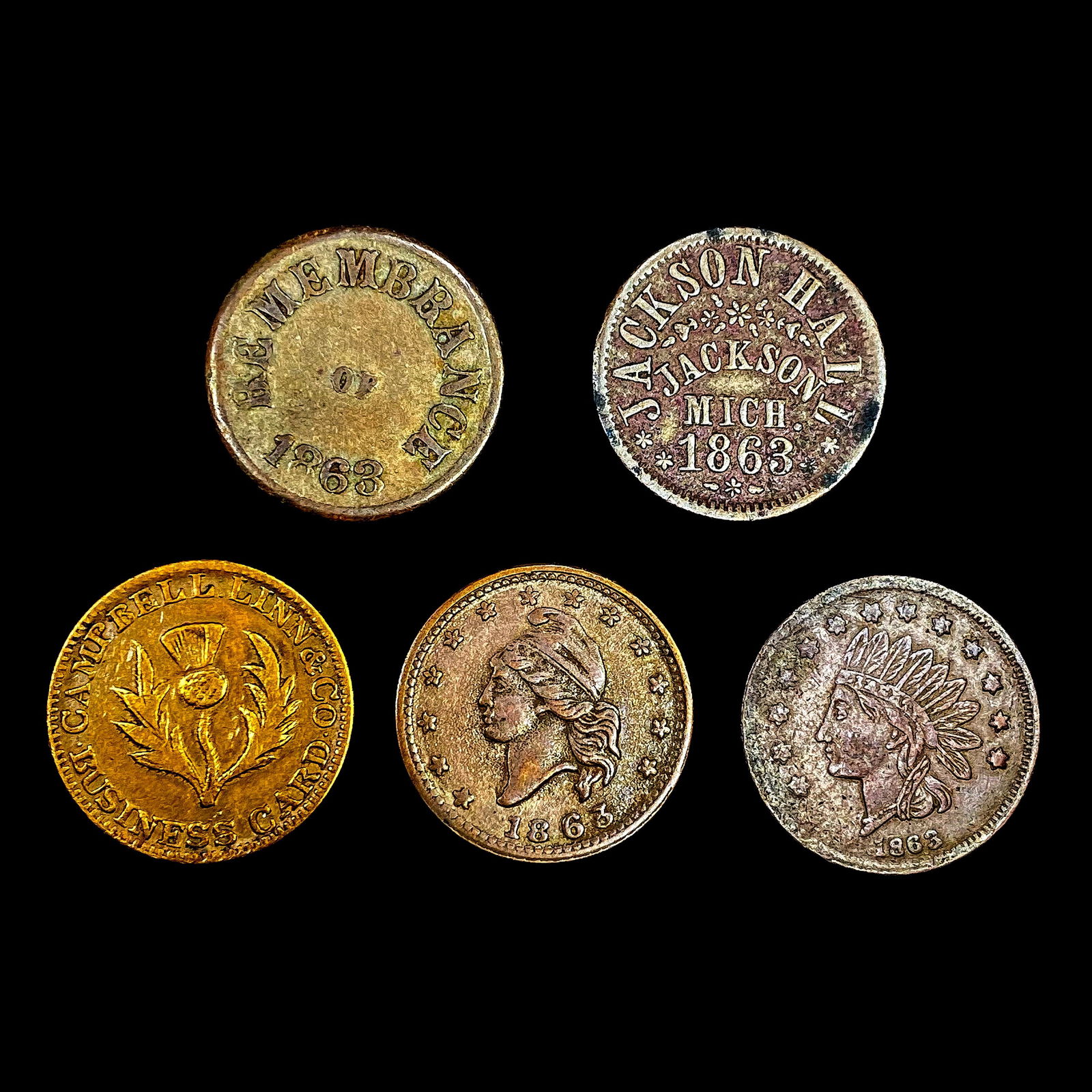 [5] Civil War Tokens HIGH GRADE (1 of 2)