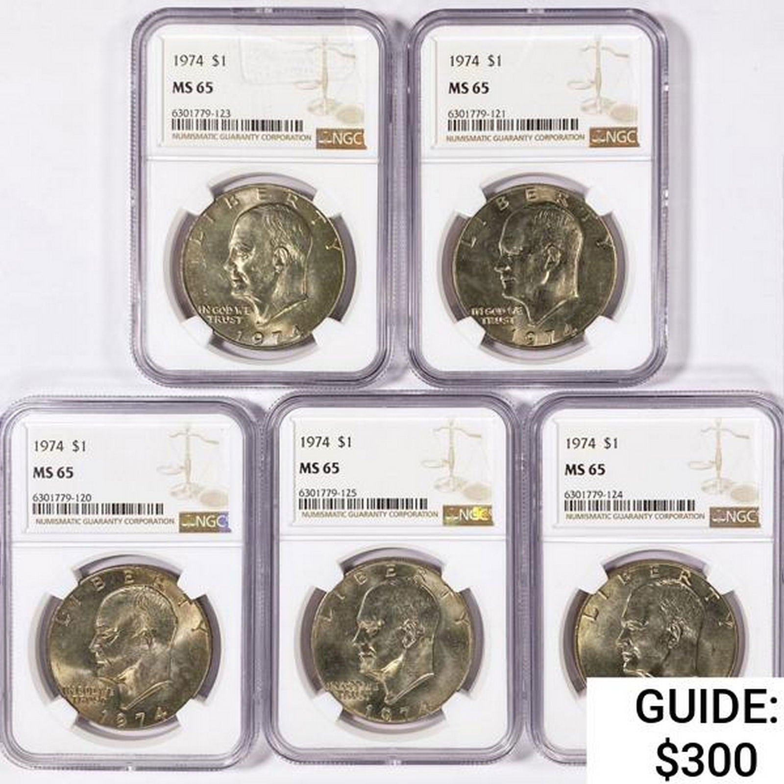 1974 Set [5] Eisenhower Silver Dollars NGC MS65 (1 of 2)
