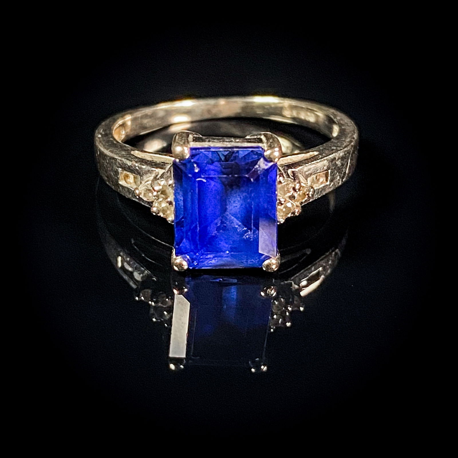 3 DWT 14 KT Wht Gold Ring w/ Gem Sz 9.5 (1 of 3)