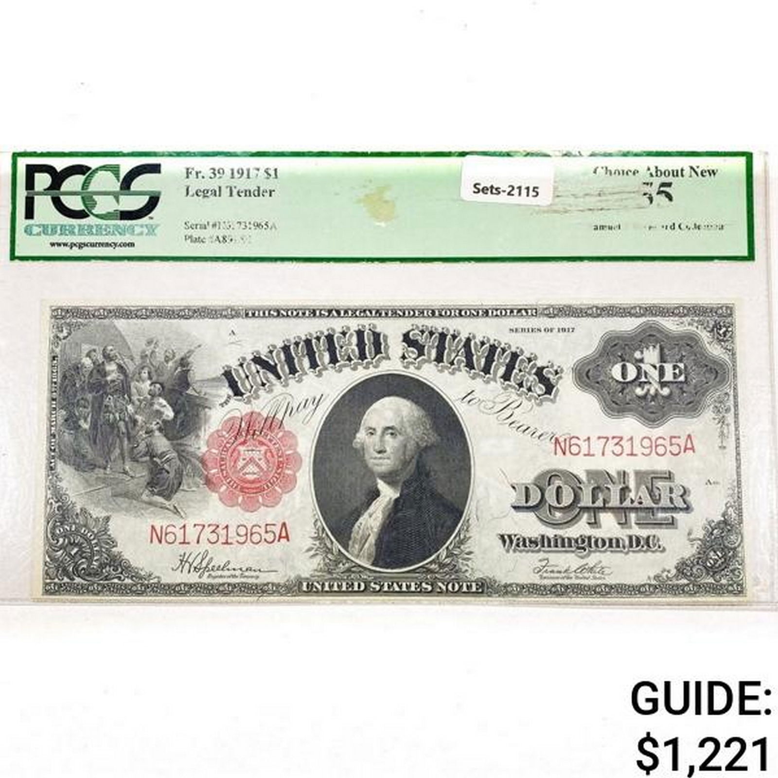 1917 LG $1 Legal Tender Note PCGS CH AU 55 (1 of 2)