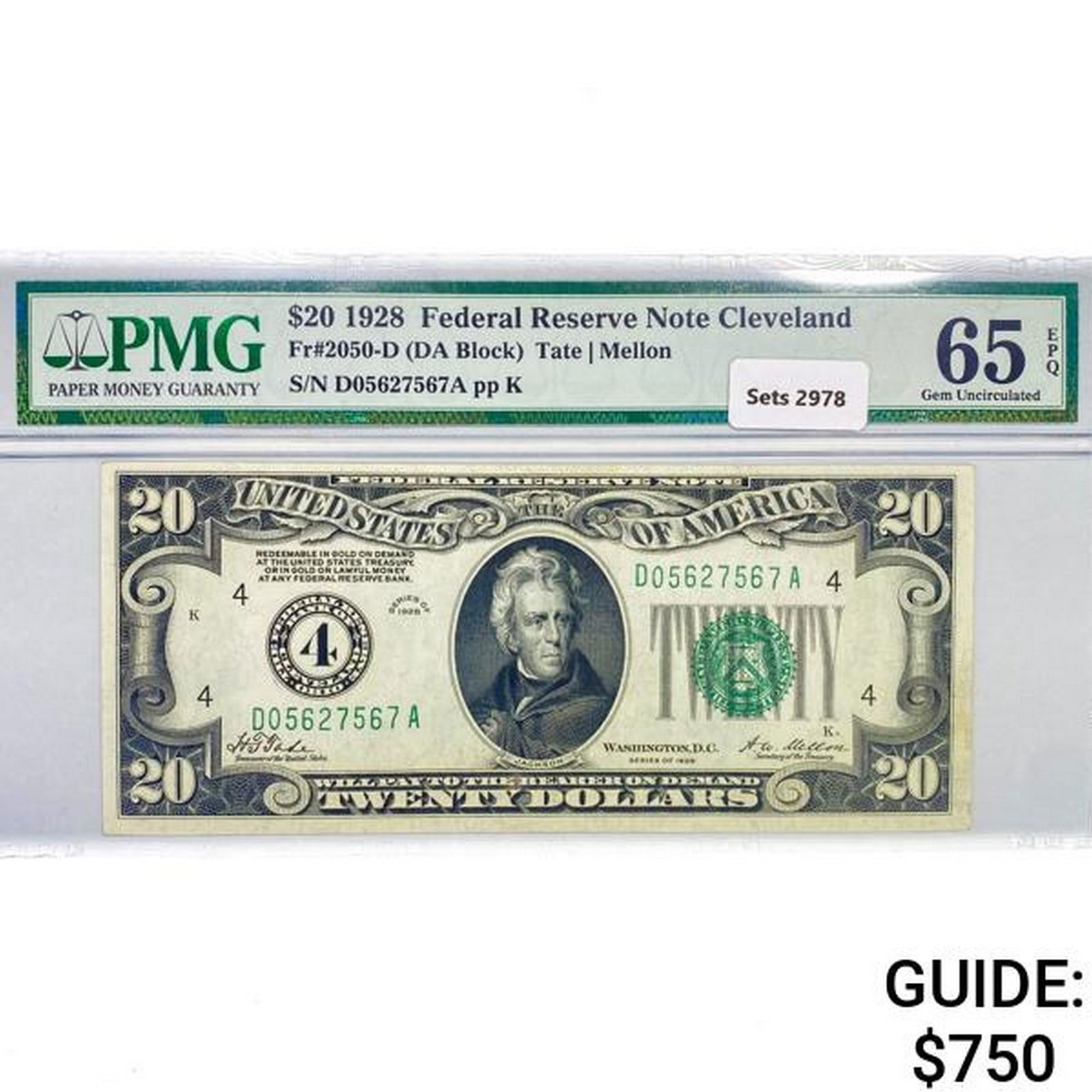 1928 $20 Fed Reserve Note PMG GEM UNC 65 (1 of 2)