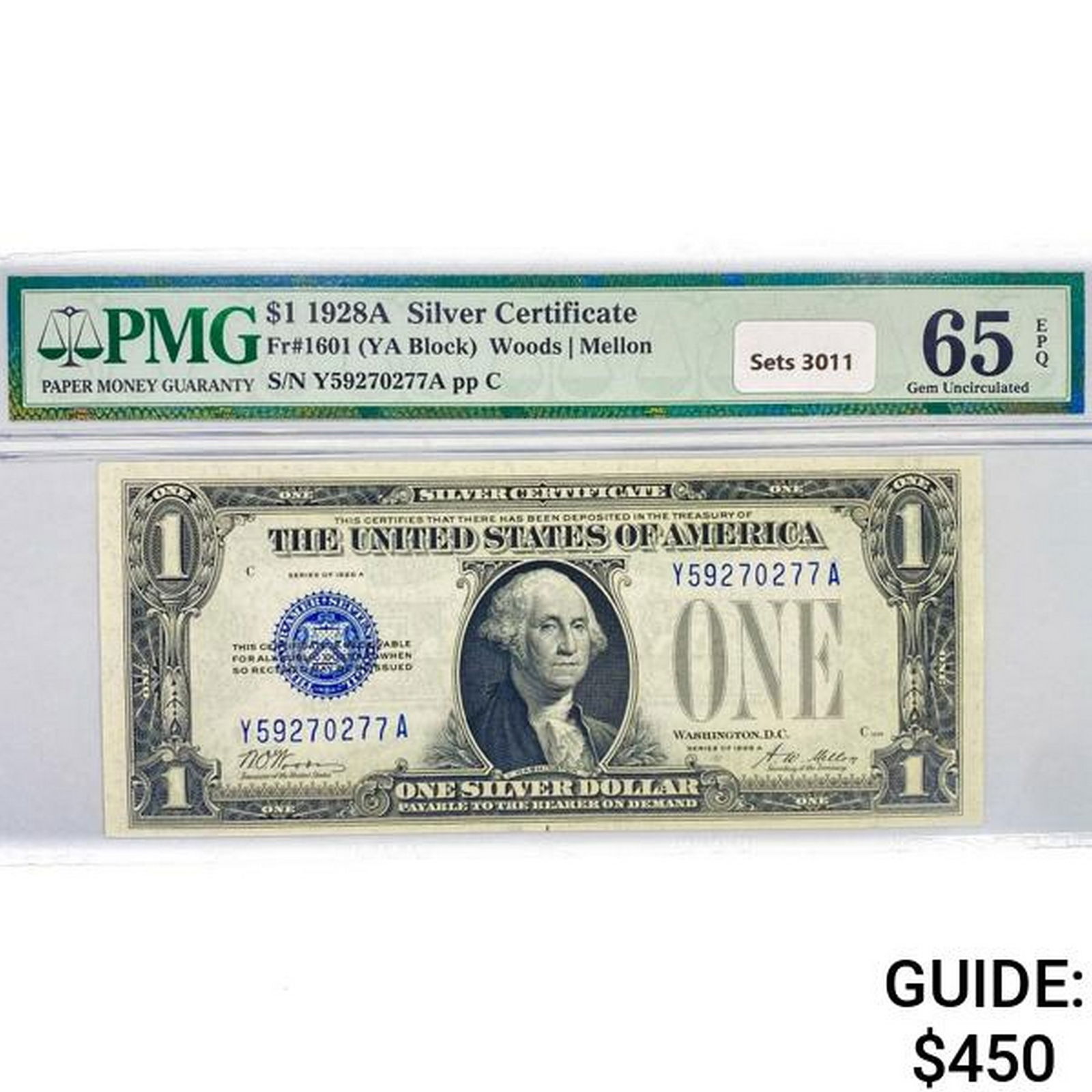 1928 A $1 Silver Cert. PMG GEM UNC 65 (1 of 2)