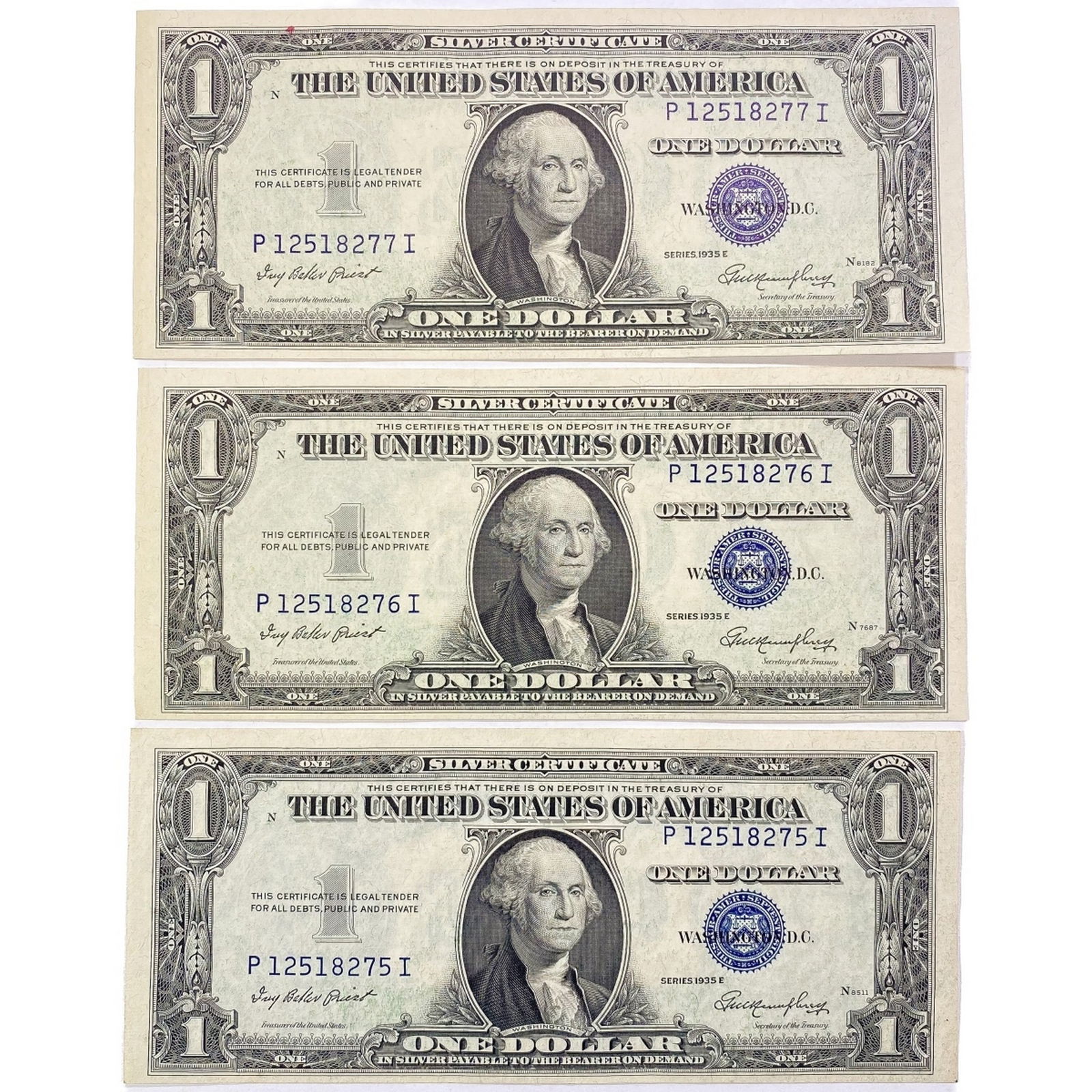 (3) 1935 E Consec $1 Silver Cert.'s (1 of 2)
