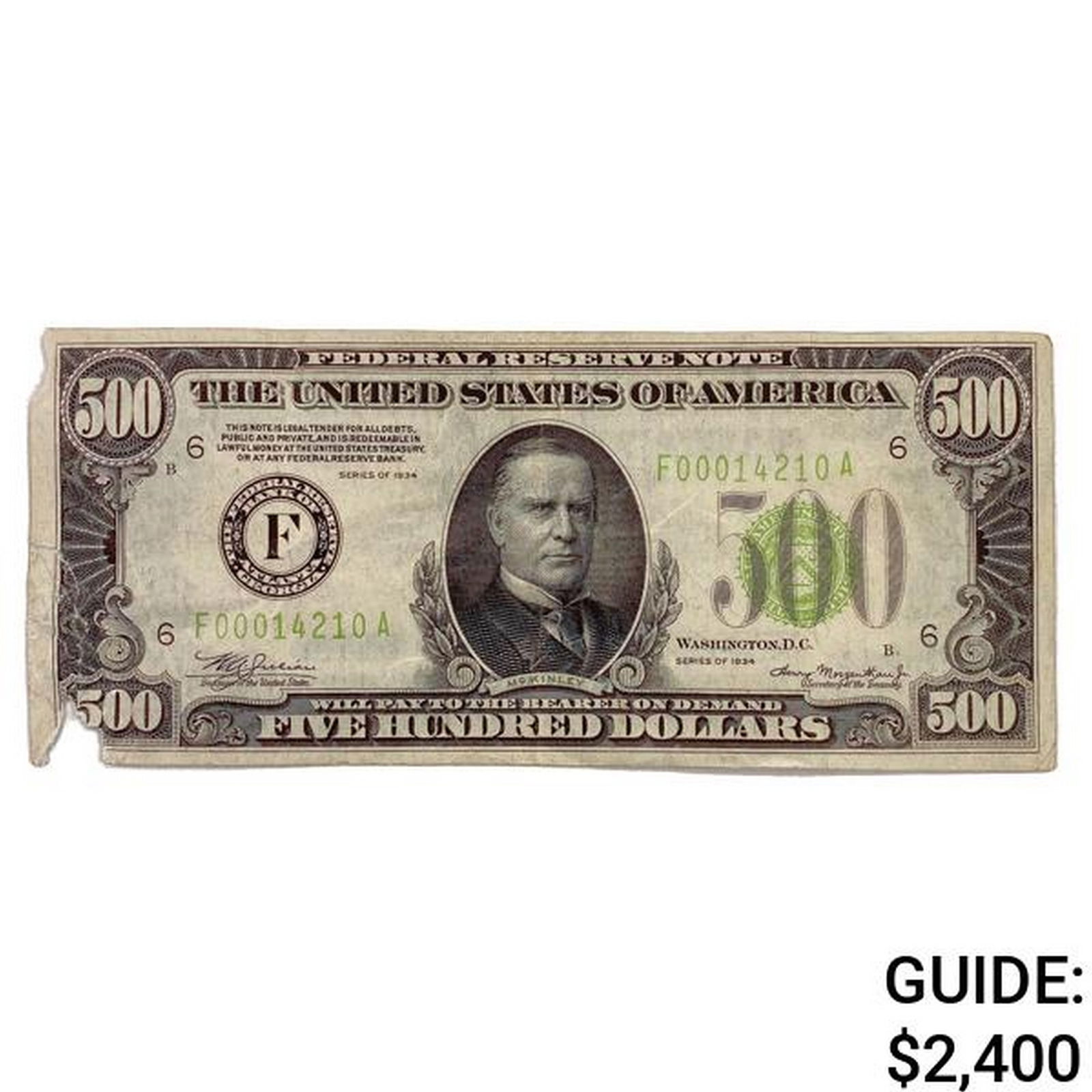 1934 US $500 Fed Res Note (1 of 2)