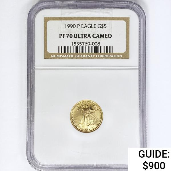 1990 $5 1/10oz American Gold Eagle NGC PF70 UC (1 of 2)