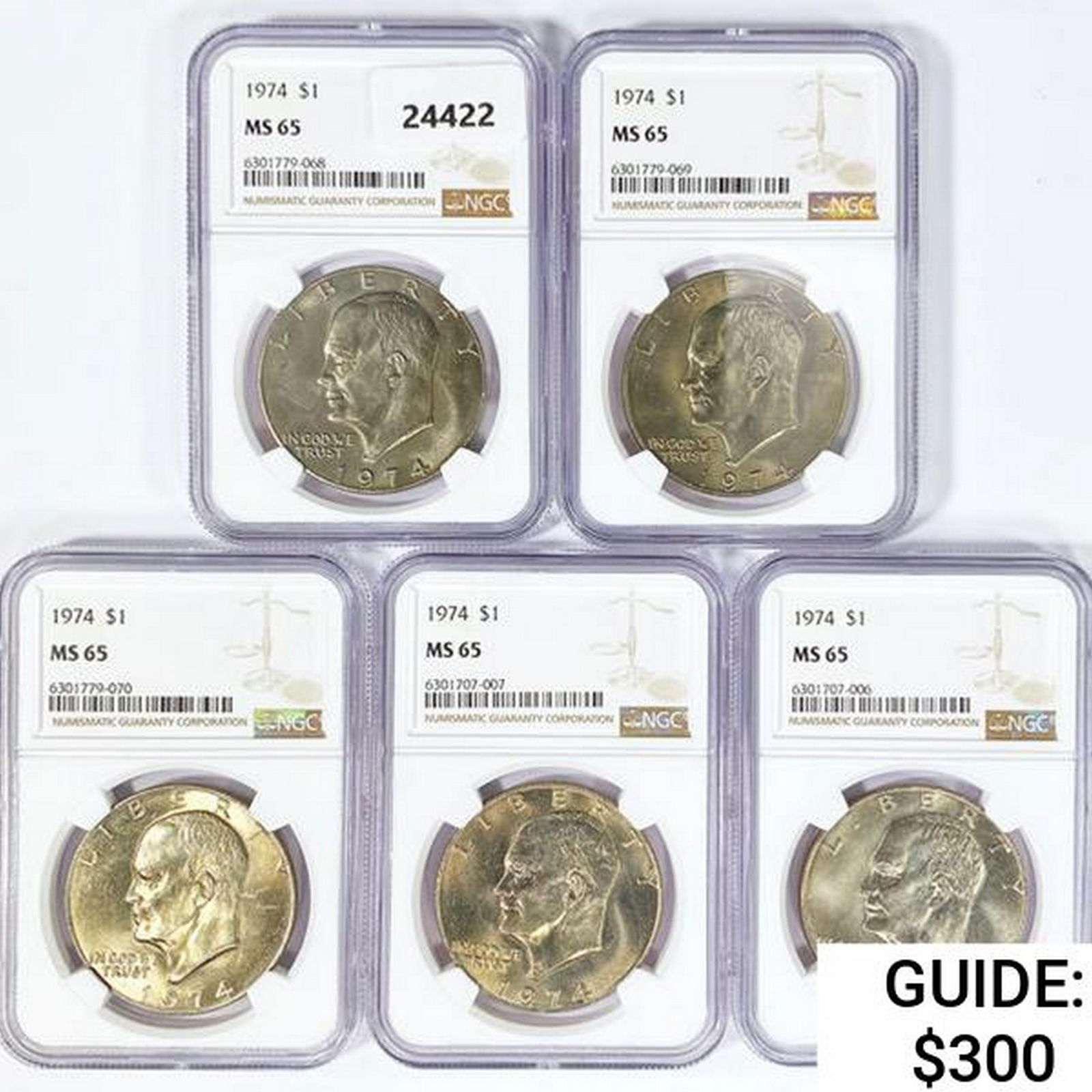 1974 Set [5] Eisenhower Silver Dollars NGC MS65 (1 of 2)