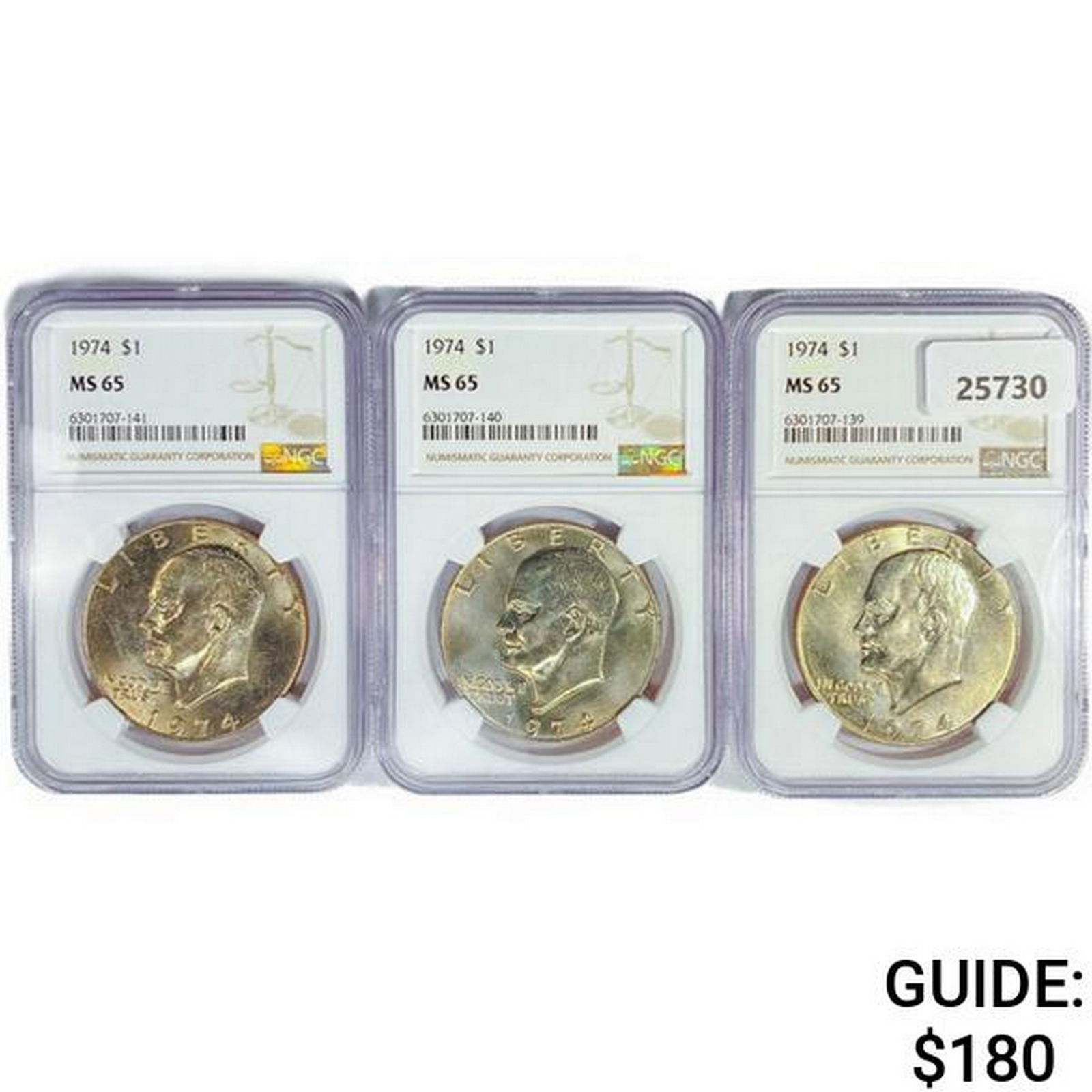1974 Set [3] Eisenhower Silver Dollars NGC MS65 (1 of 2)
