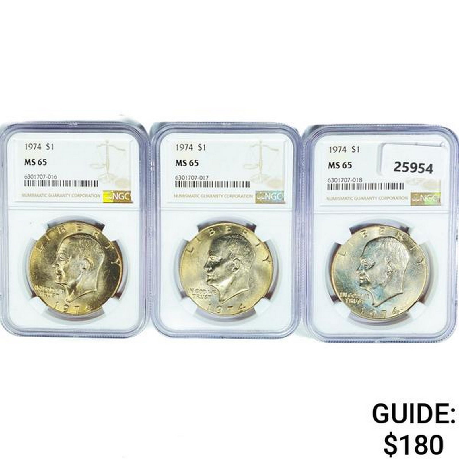 1974 Set [3] Eisenhower Silver Dollars NGC MS65 (1 of 2)