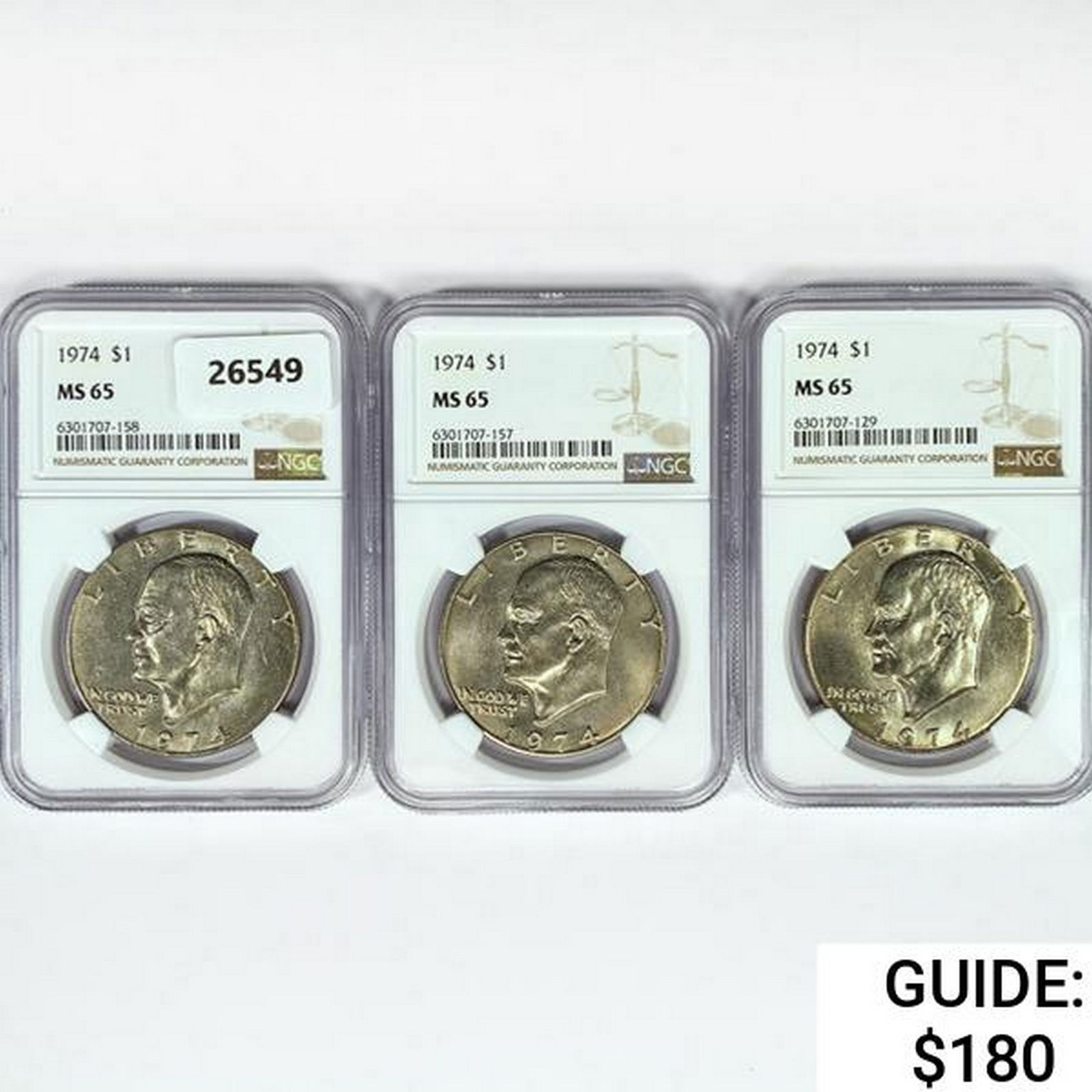 1974 Set [3] Eisenhower Silver Dollars NGC MS65 (1 of 2)