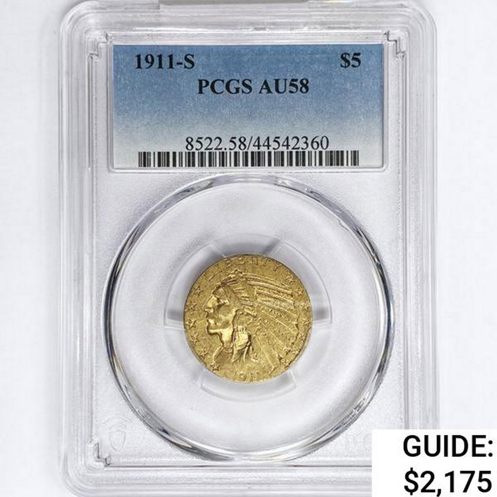 1911-S $5 Gold Half Eagle PCGS AU58 (1 of 2)