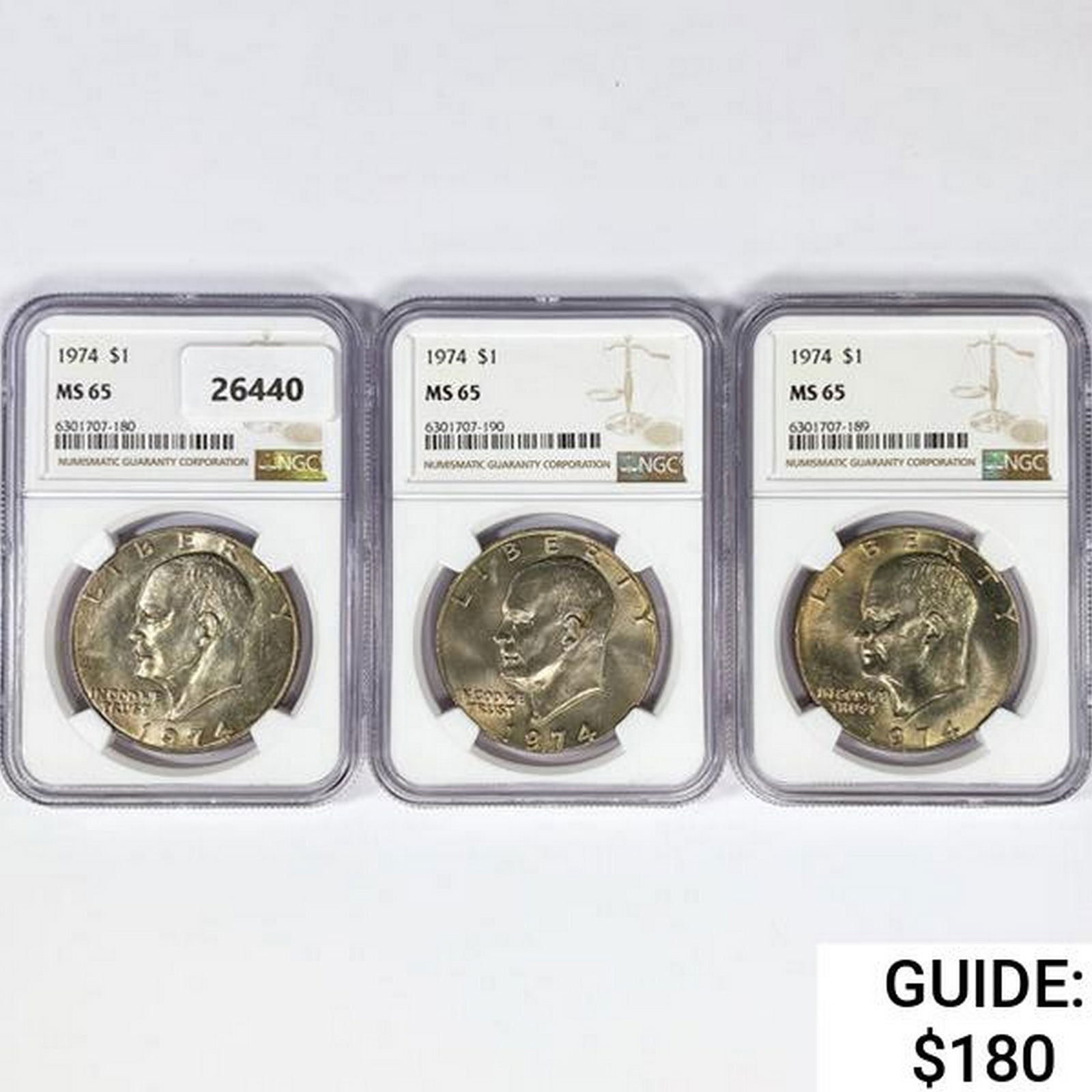 1974 Set [3] Eisenhower Silver Dollars NGC MS65 (1 of 2)