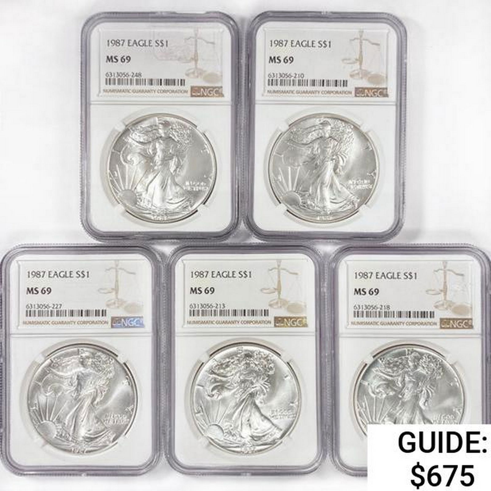 1987 Set [5] American Silver Eagles NGC MS69 (1 of 2)
