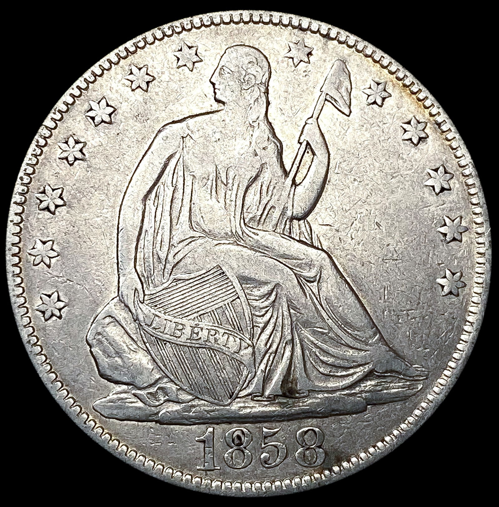 1858 Seated Liberty Half Dollar LIGHTLY CIRCULATED (1 of 2)