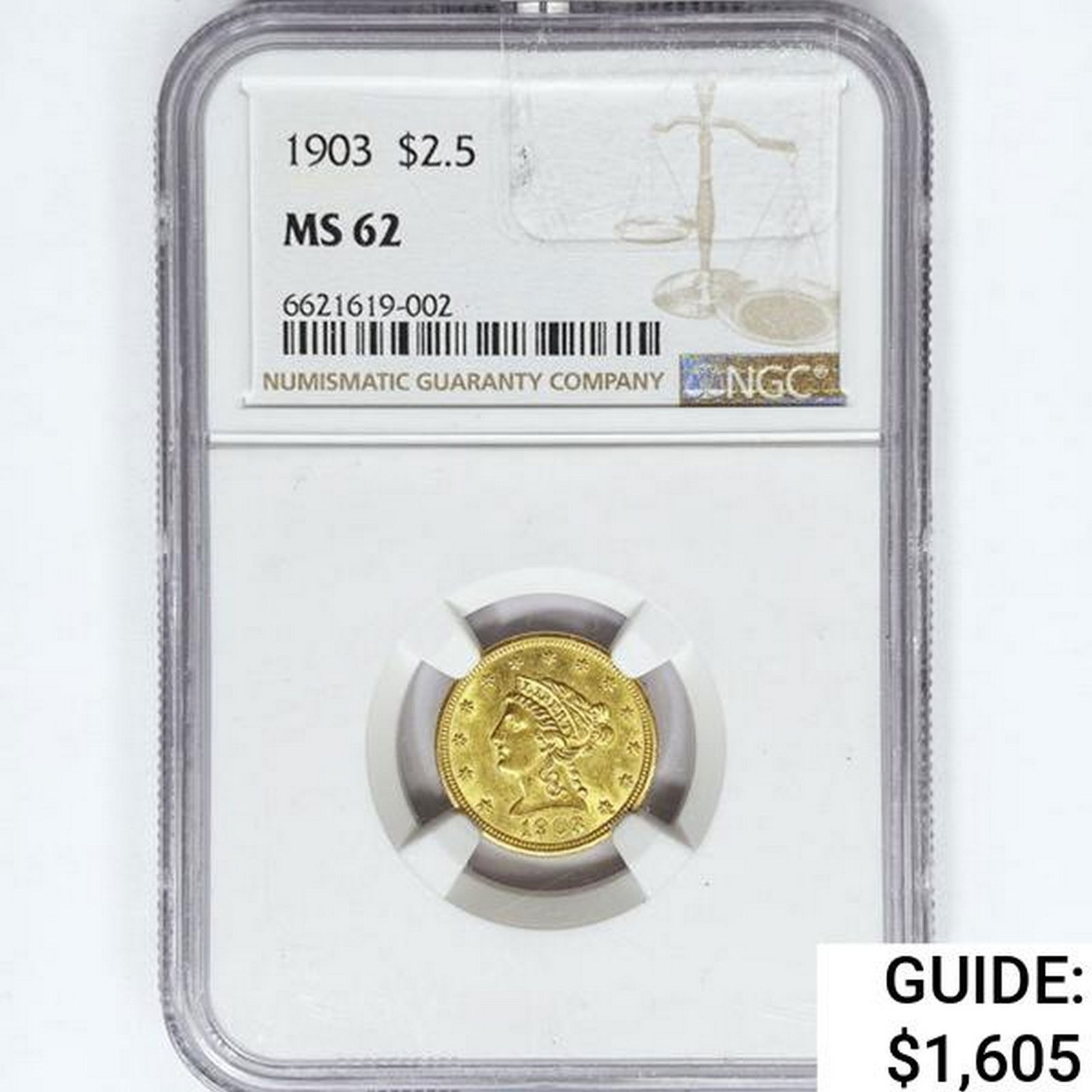 1903 $2.50 Gold Quarter Eagle NGC MS62 (1 of 2)