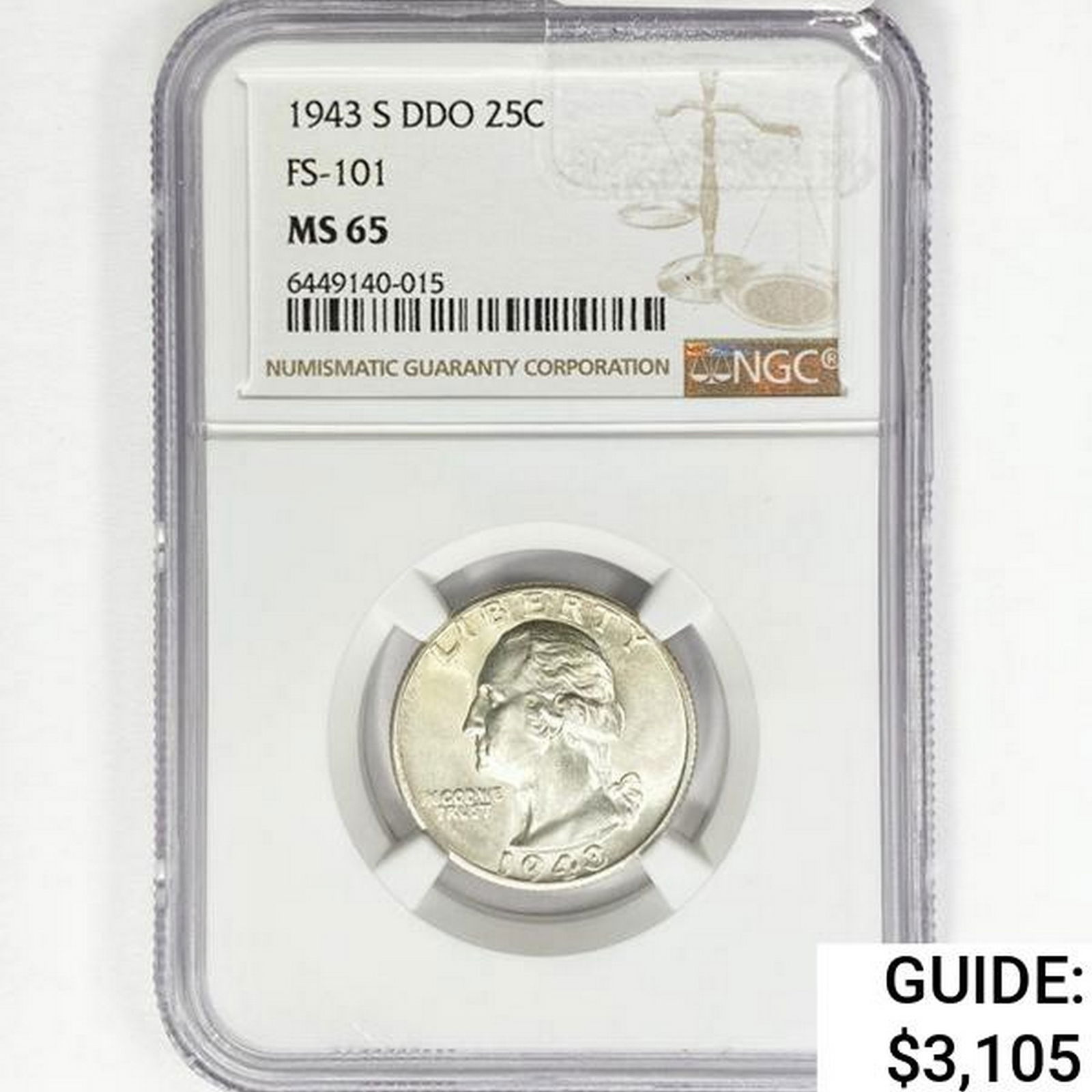 1943-S Washington Silver Quarter NGC MS65 DDO (1 of 2)