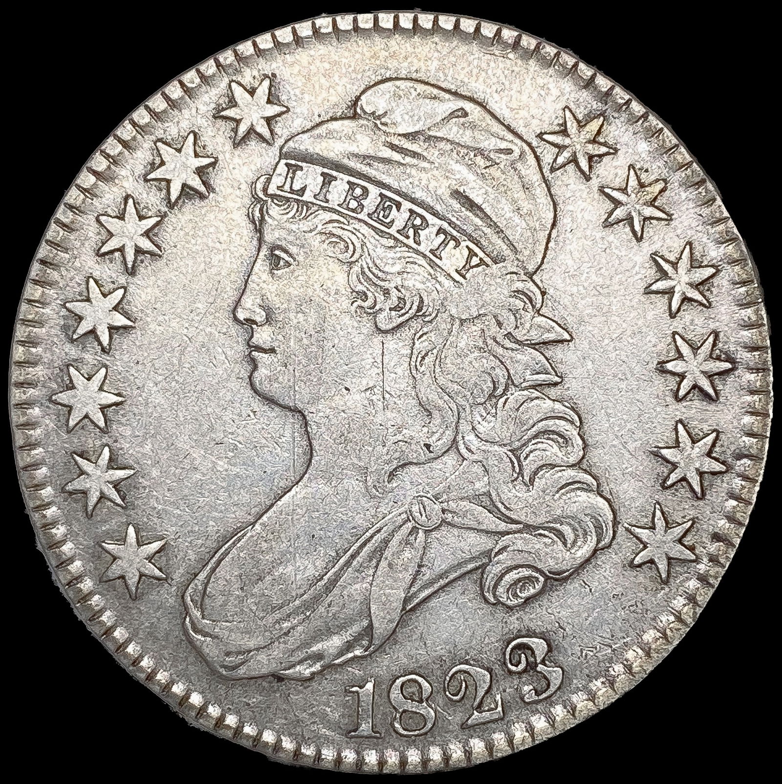 1823 Broken 3 Capped Bust Half Dollar NEARLY UNCIR (1 of 2)