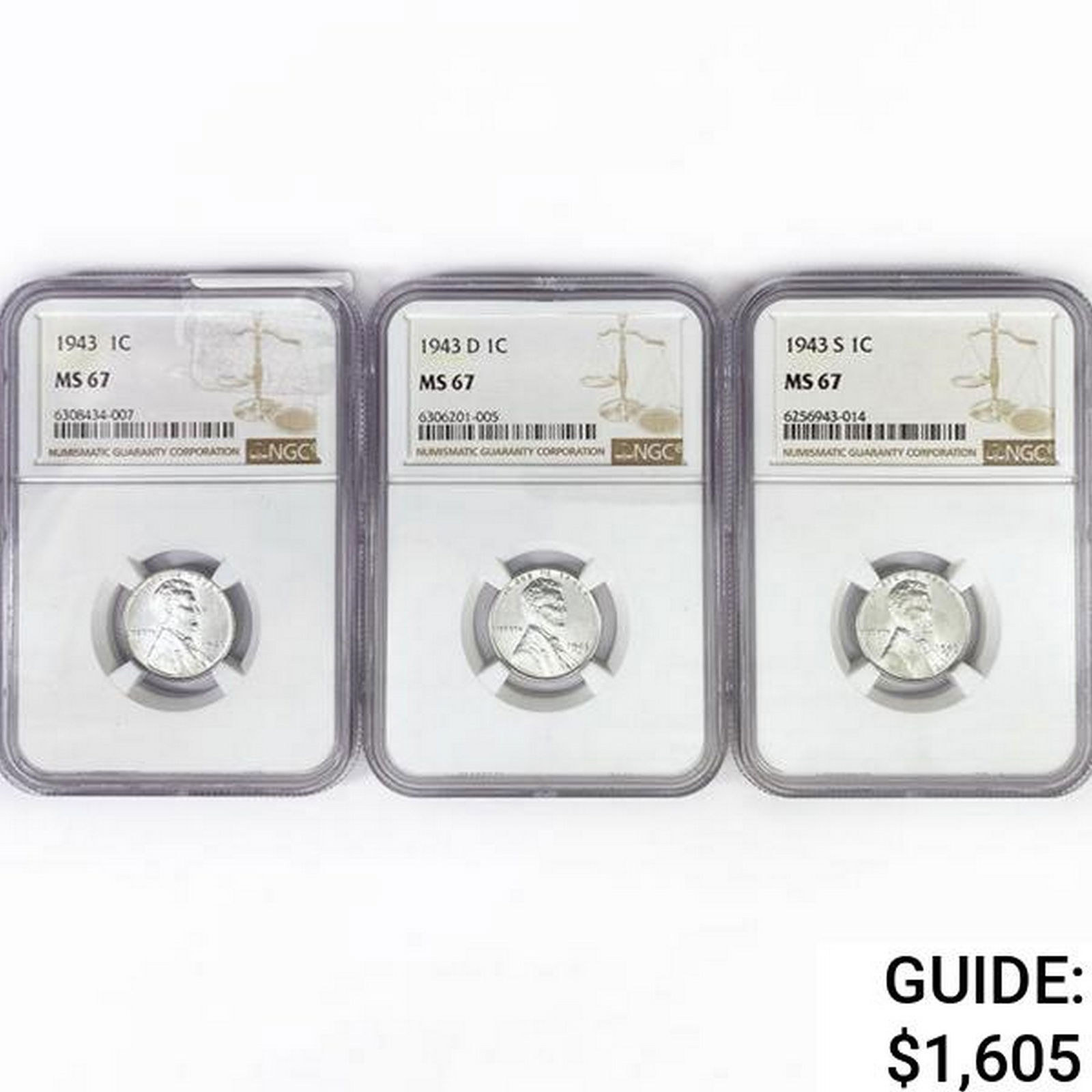1943 [D,S] Set [3] Wheat Cent NGC MS67 (1 of 2)
