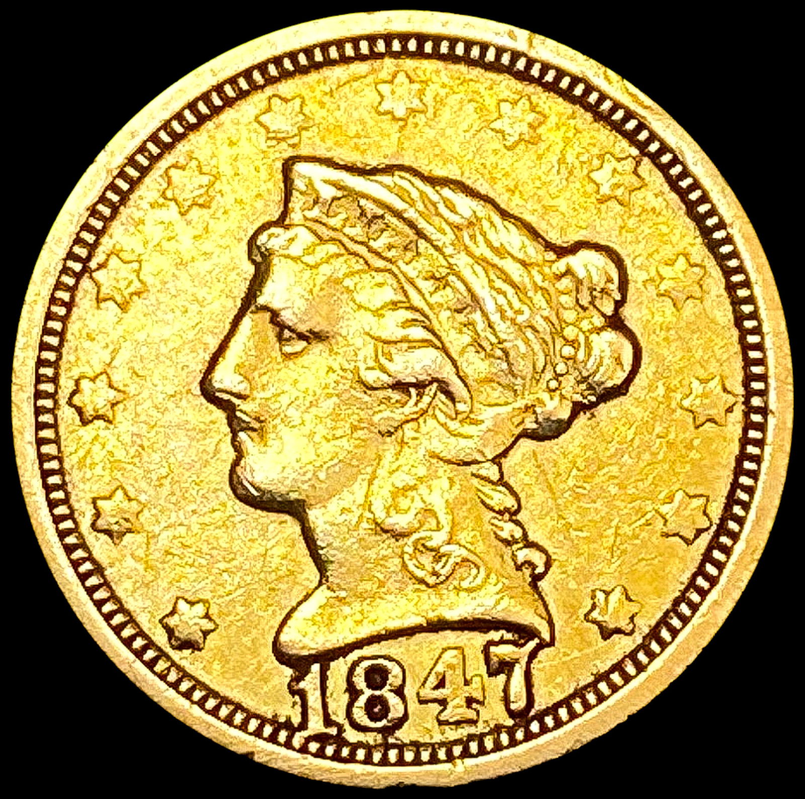 1847-O $2.50 Gold Quarter Eagle NEARLY UNCIRCULATE (1 of 2)