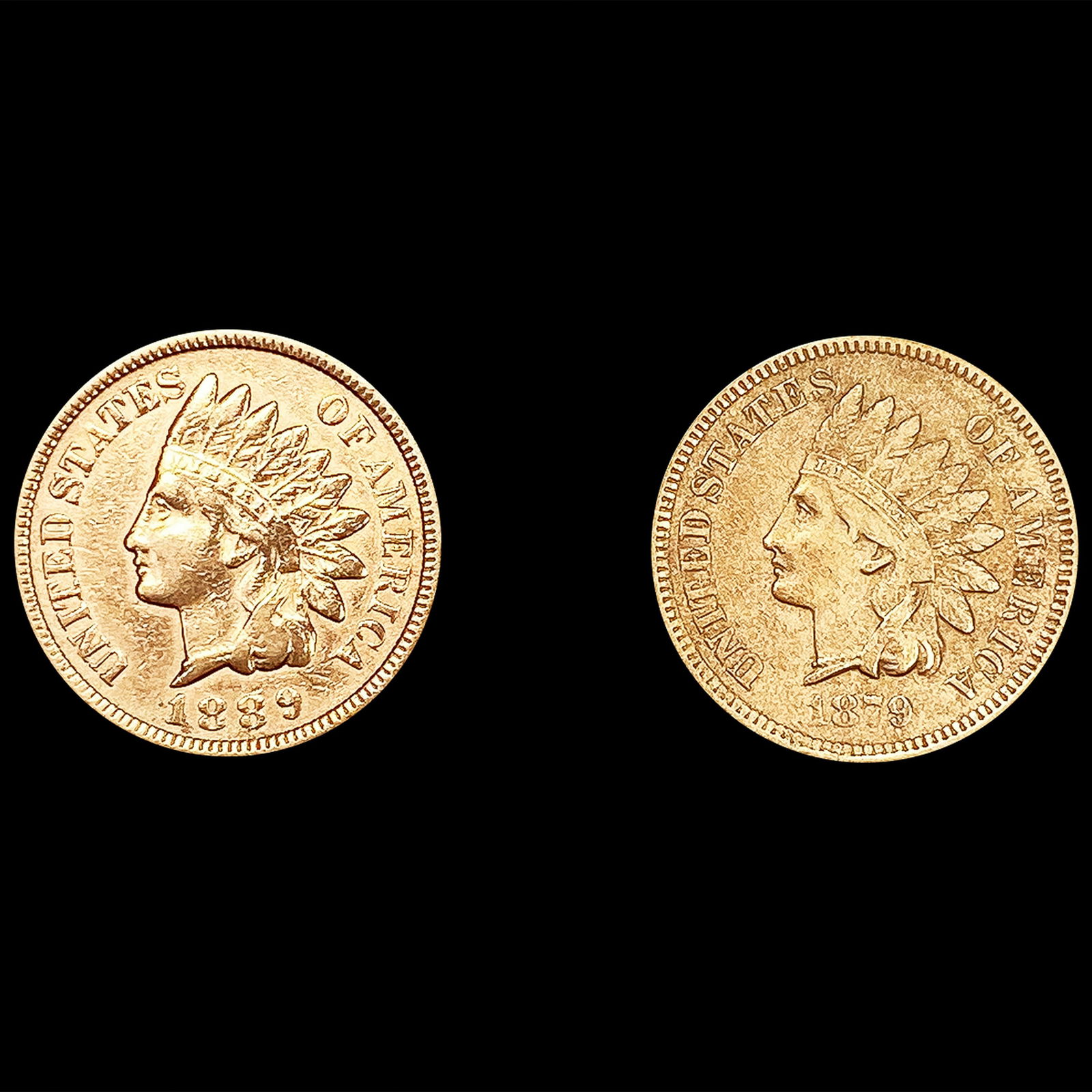 [2] Indian Head Cents (1879, 1889) CLOSELY UNCIRCU (1 of 2)