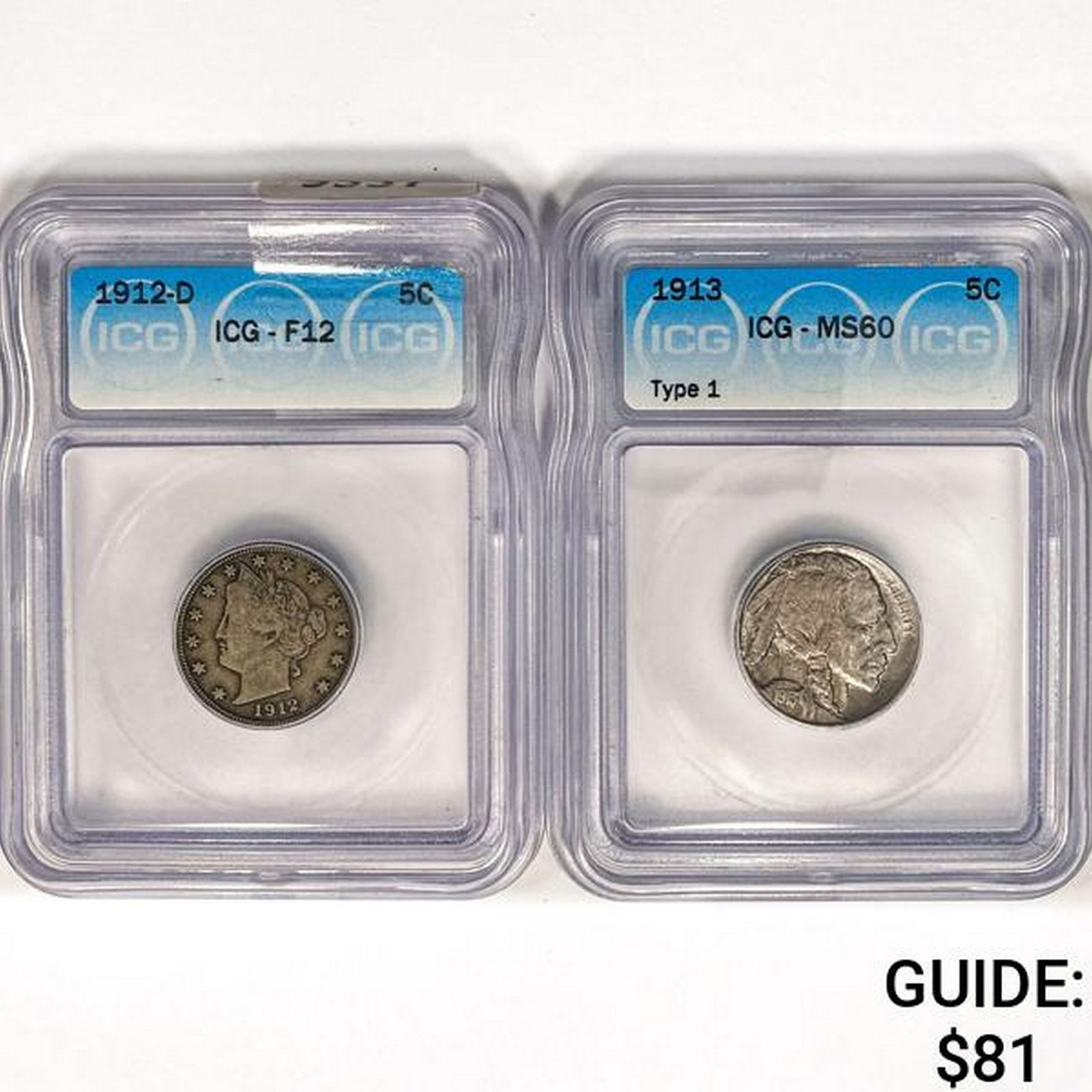 1912-D, 1913 (Set 2) Liberty & Buffalo Nickels ICG (1 of 2)