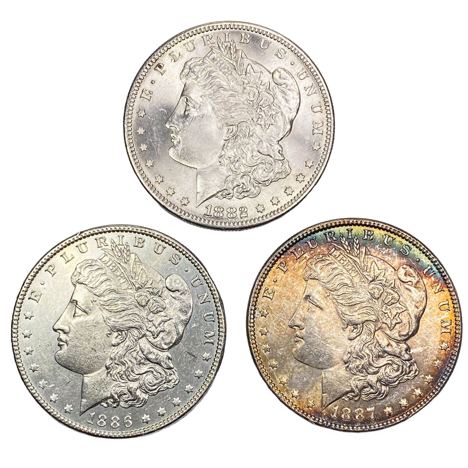 [3] Morgan Silver Dollars [1882-S, 1886, 1887] (1 of 2)