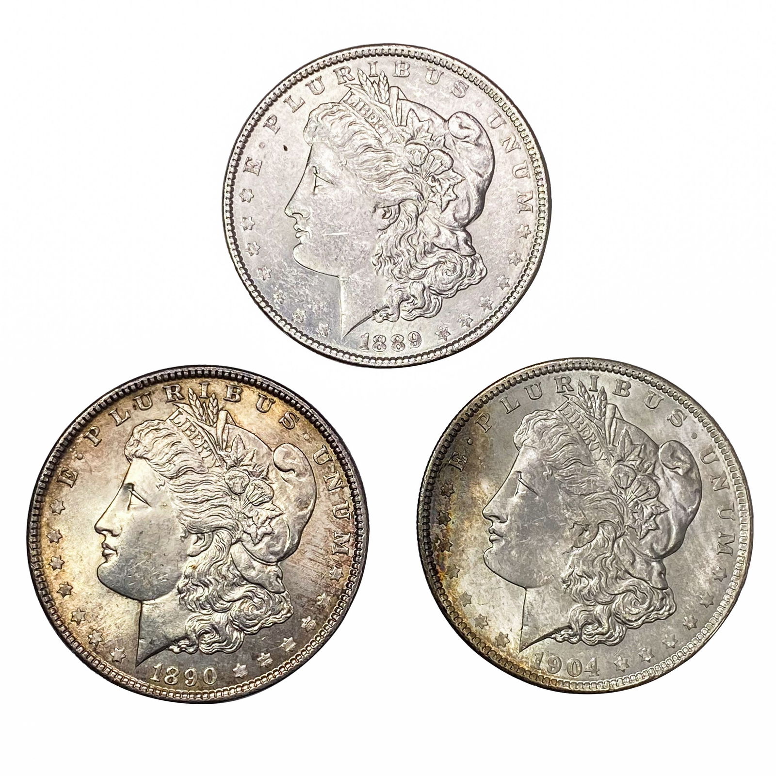 [3] Morgan Silver Dollars BU [1889, 1890, 1904-O] (1 of 2)
