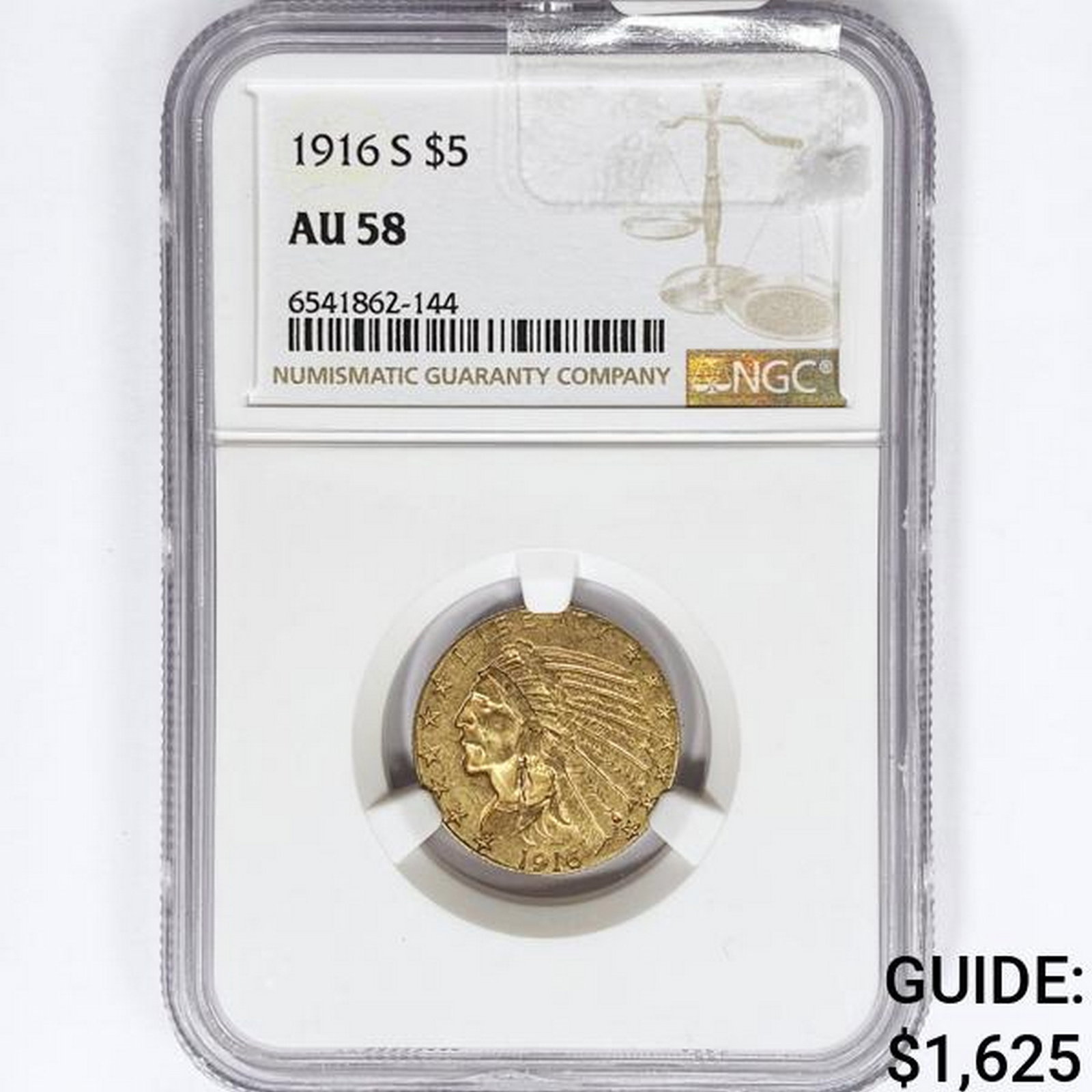 1916-S $5 Gold Half Eagle NGC AU58 (1 of 2)