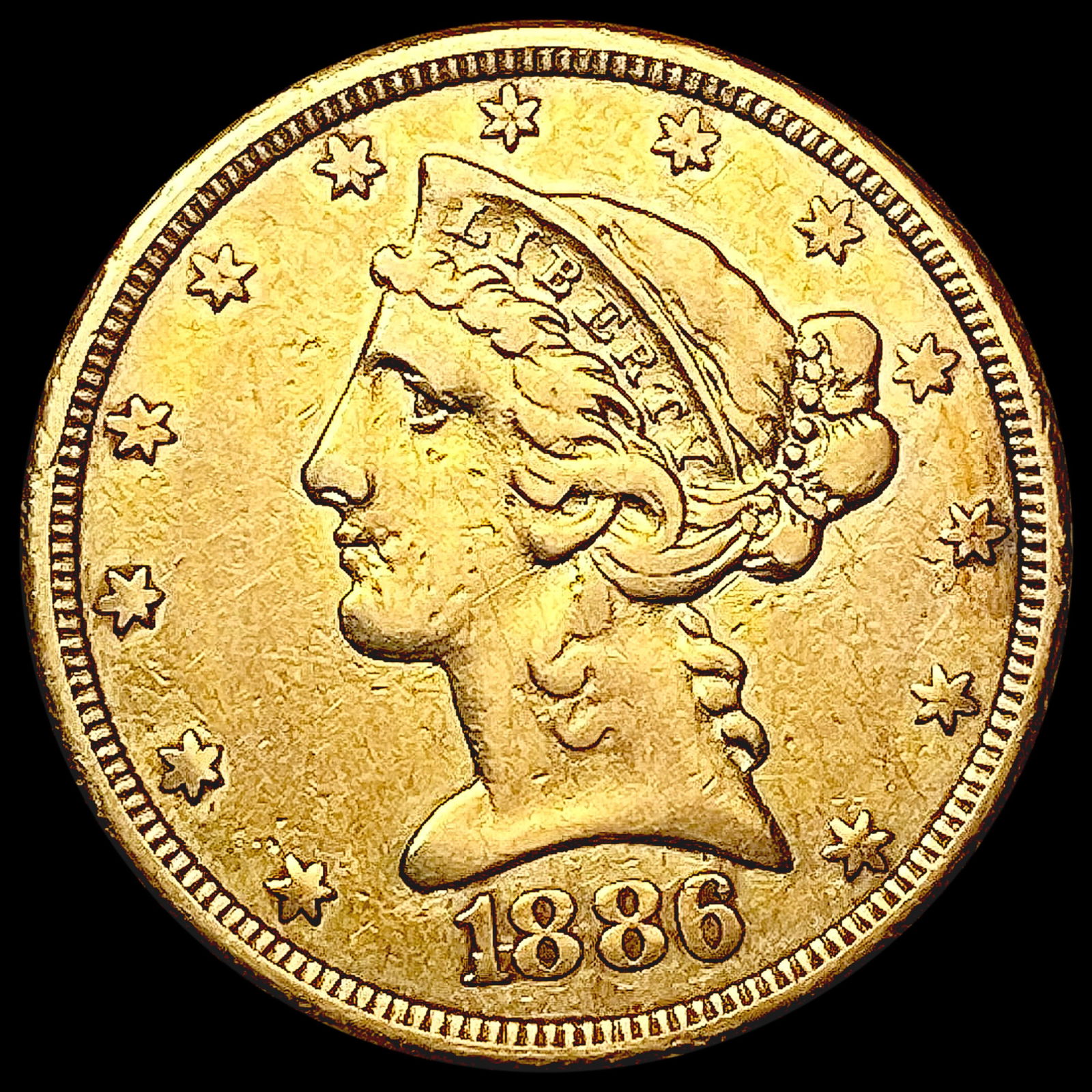 1886-S $5 Gold Half Eagle CLOSELY UNCIRCULATED (1 of 2)