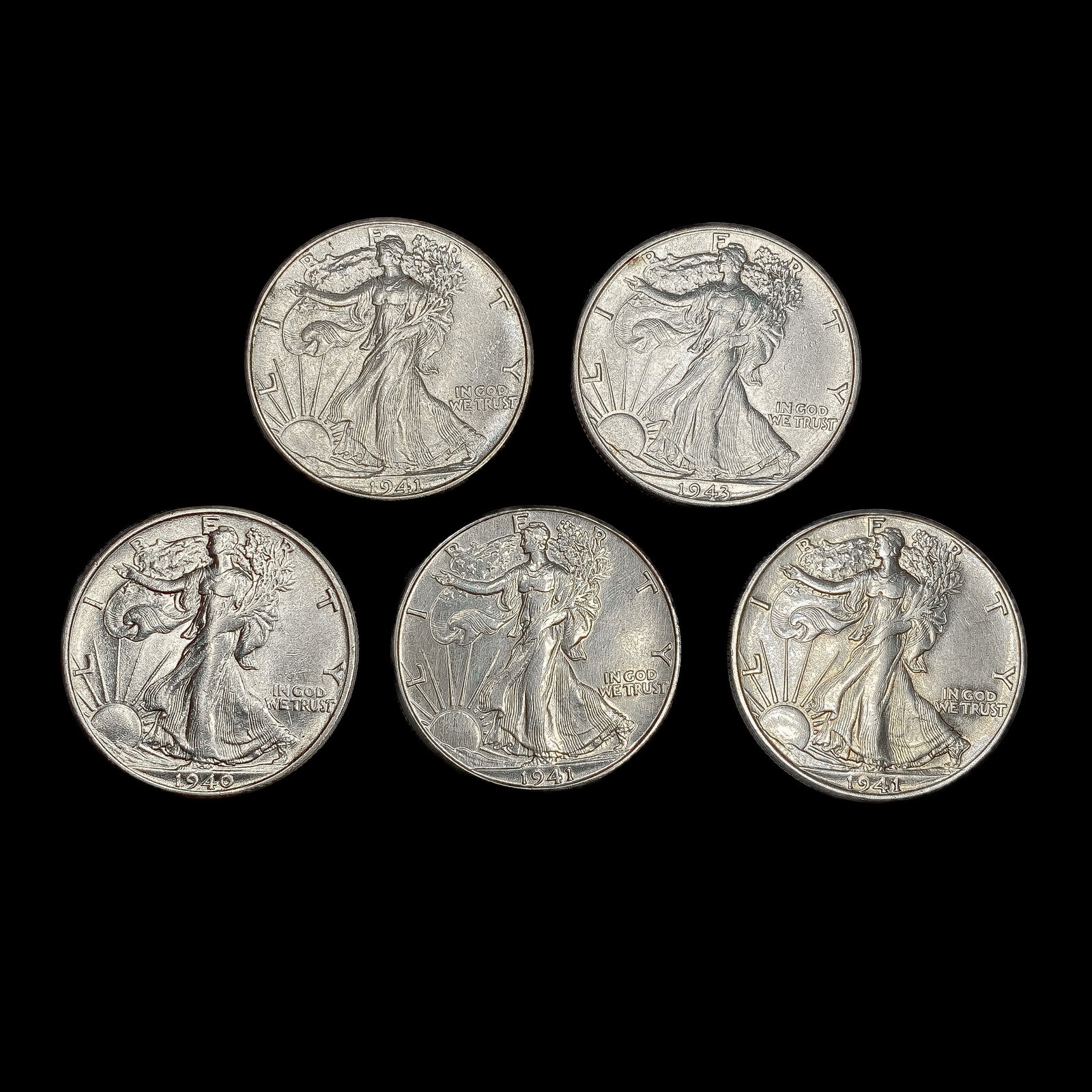 [5] Walking Half Dollars (1940-S, 1941, 1941-S, 19: [5] Walking Half Dollars (1940-S, 1941, 1941-S, 19
