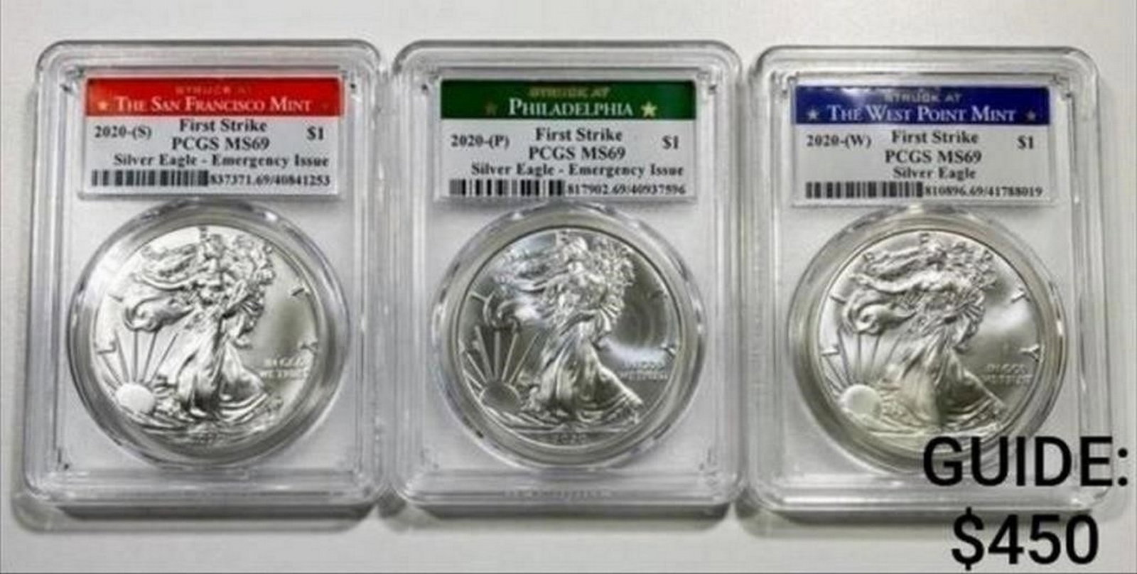 2020-P/S/W 3 Coin American Silver Eagle Set PCGS: 2020-P/S/W 3 Coin American Silver Eagle Set PCGS