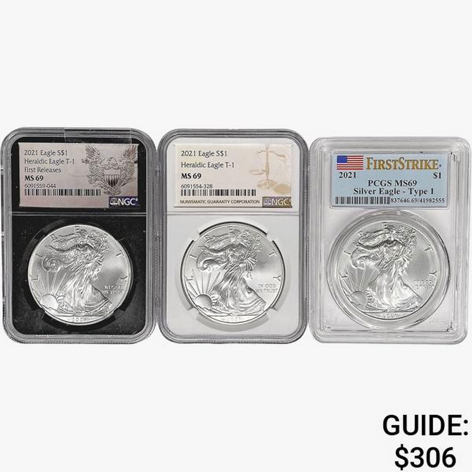 [3] 2021 American Silver Eagle NGC,PCGS MS69 Ty. 1 (1 of 2)