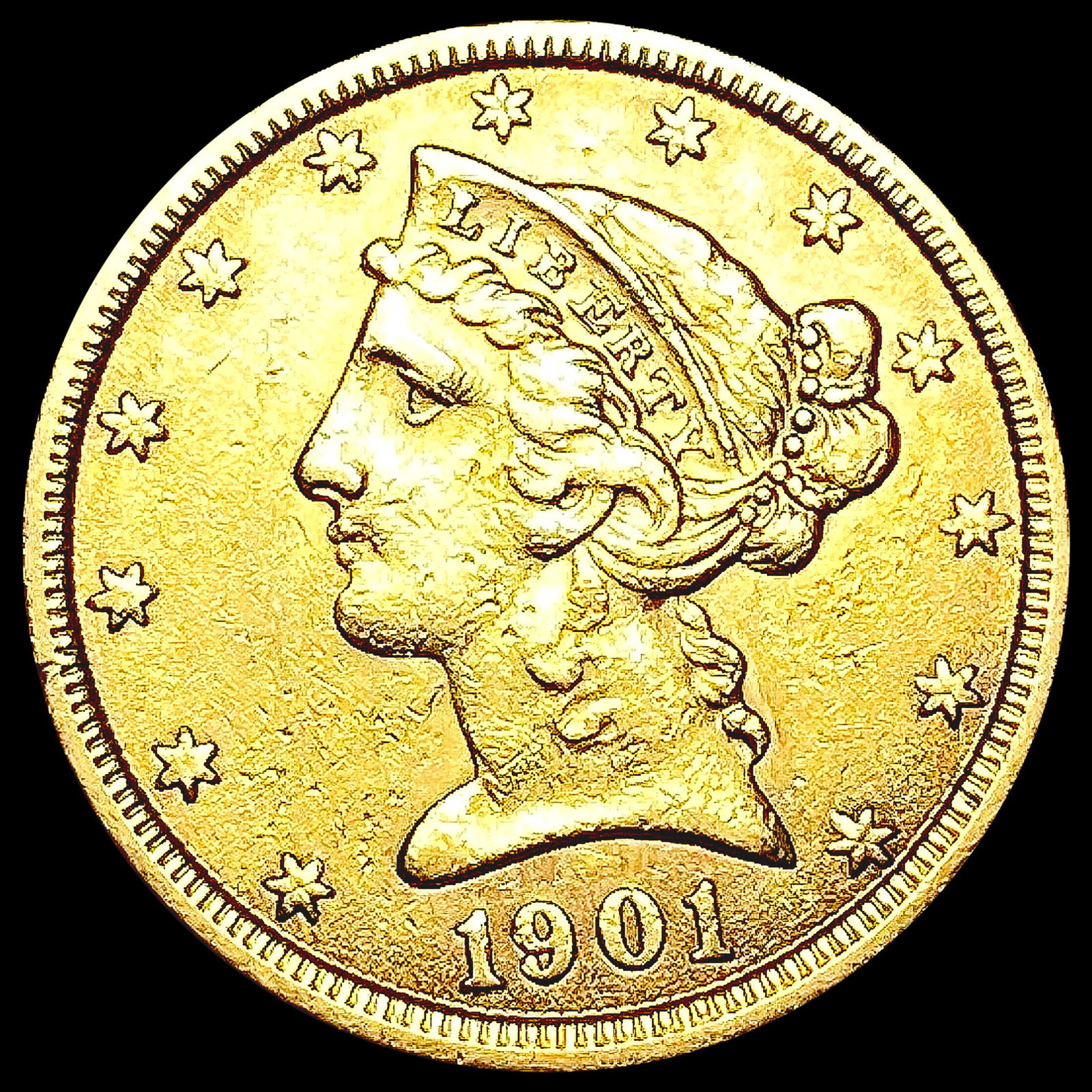 1901 $5 Gold Half Eagle CLOSELY UNCIRCULATED (1 of 2)