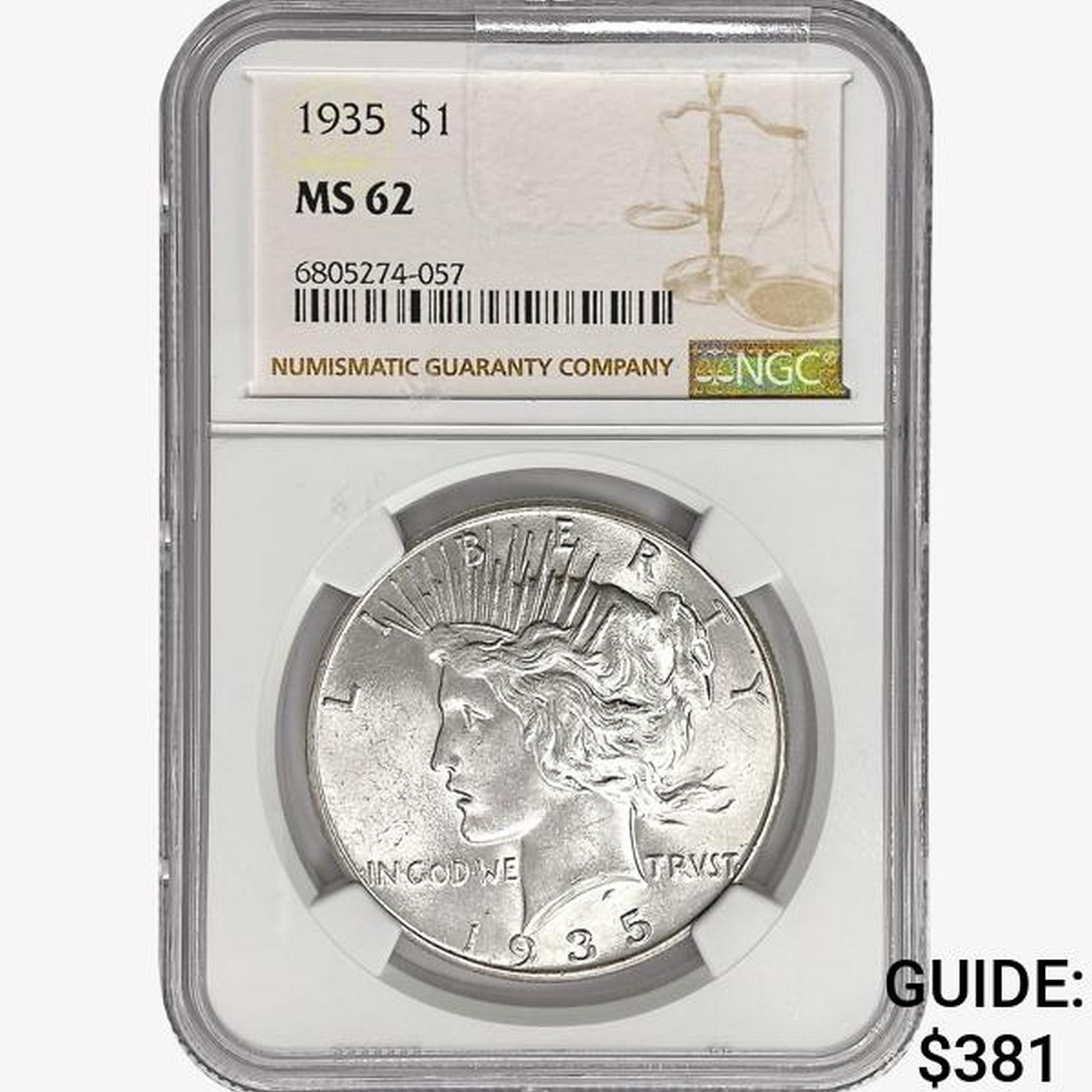 1935 Silver Peace Dollar NGC MS62 (1 of 2)