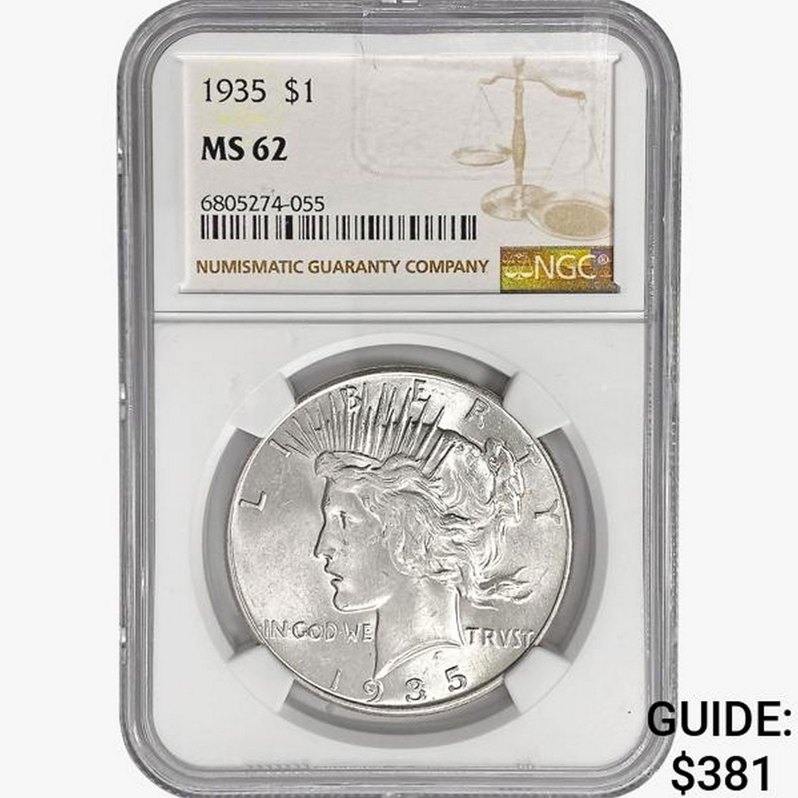 1935 Silver Peace Dollar NGC MS62 (1 of 2)