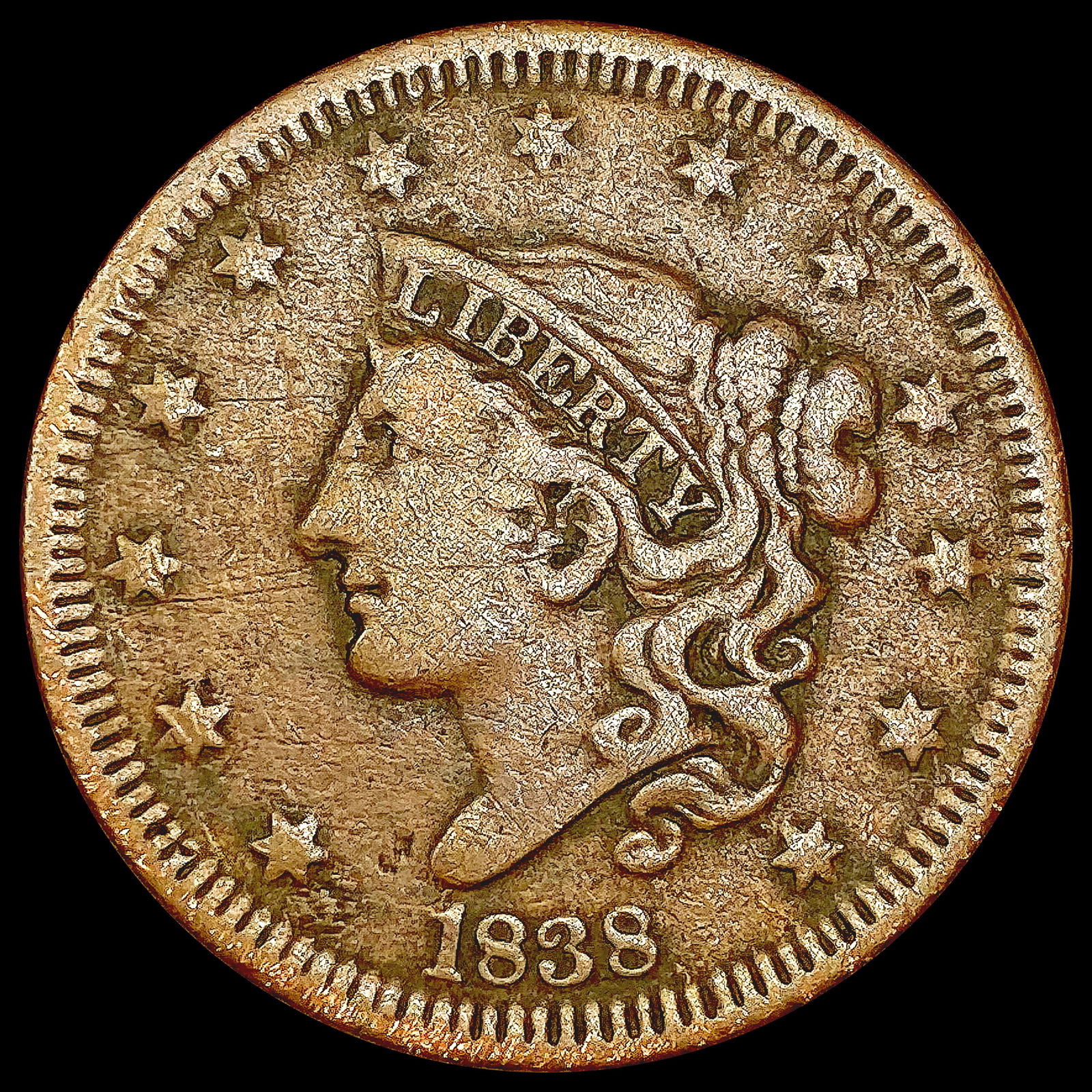 1838 Coronet Head Large Cent NICELY CIRCULATED (1 of 2)