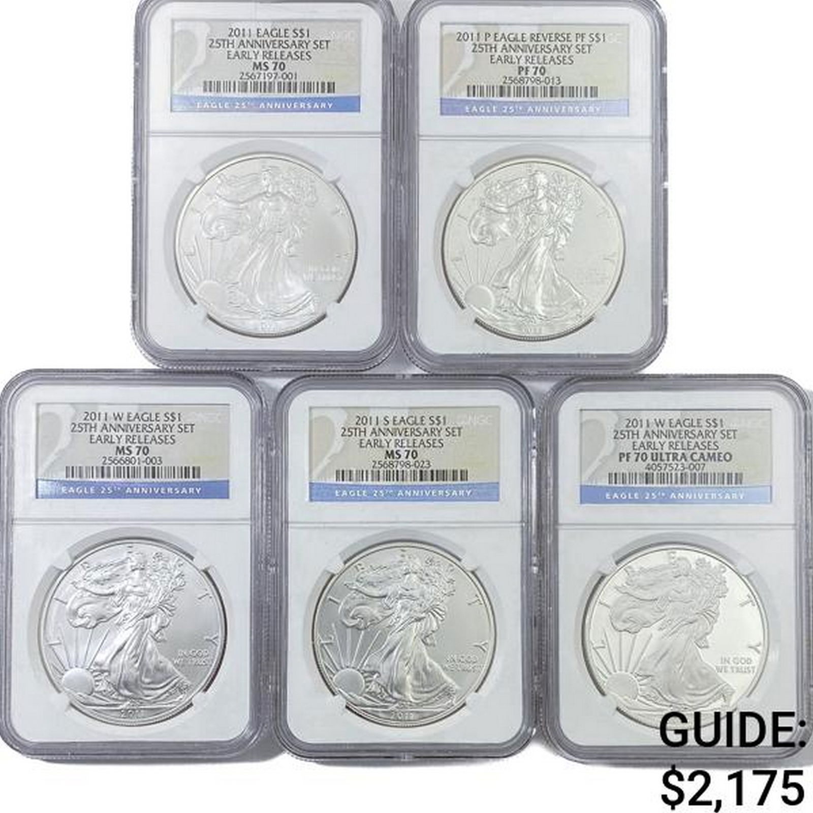 [5] American 1oz Silver Eagles NGC MS/PF70 ((2) 20 (1 of 2)