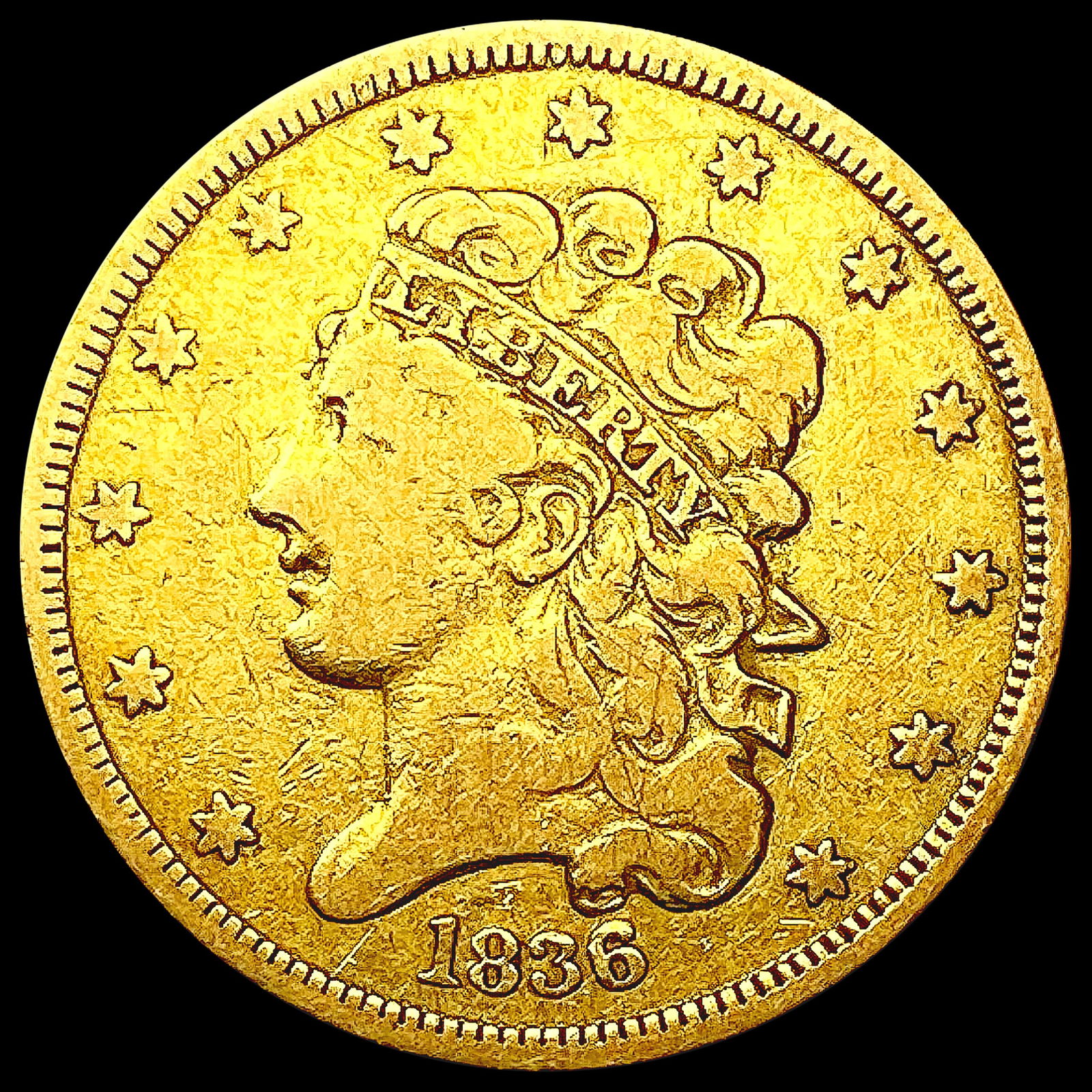 1836 $5 Gold Half Eagle NICELY CIRCULATED (1 of 2)