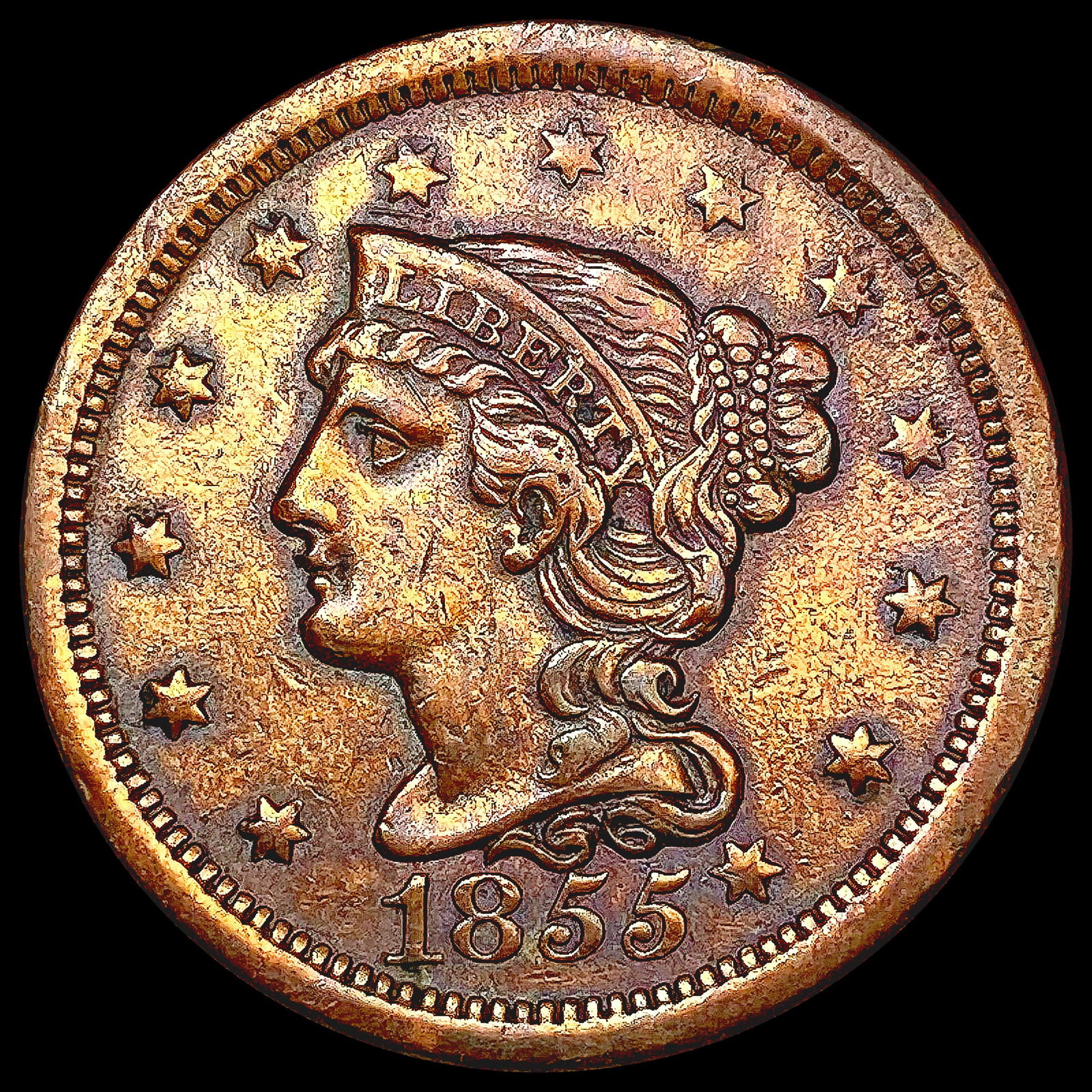 1855 Braided Hair Large Cent CLOSELY UNCIRCULATED (1 of 2)