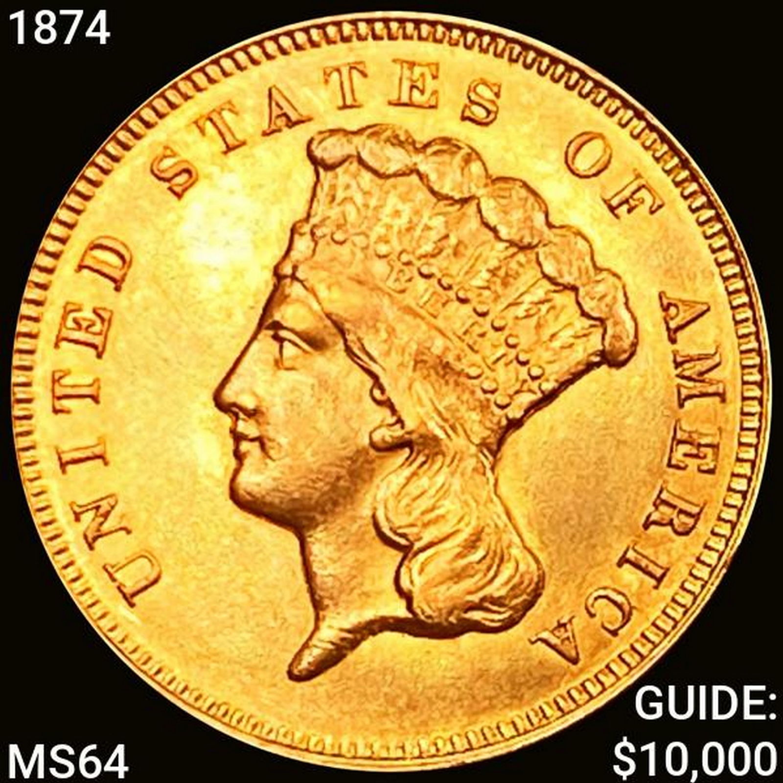 1874 $3 Gold Piece CHOICE BU+ (1 of 2)